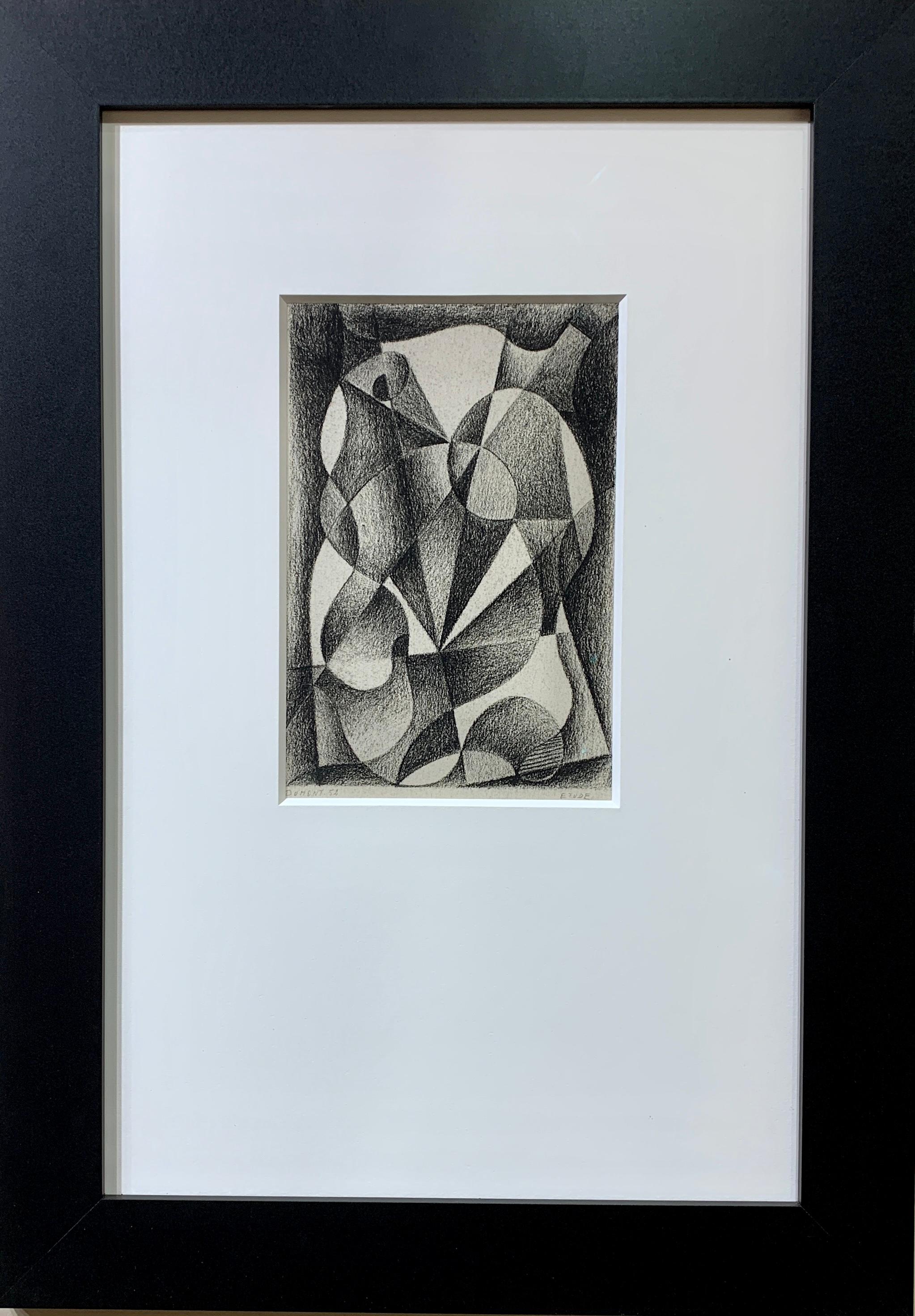 Marcel Dumont Abstract Drawing - 20th century Belgium, Black and White Abstract pencil drawing, Etude