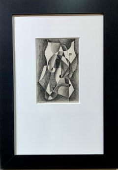 20th century Belgium, Black and White Abstract pencil drawing, Etude