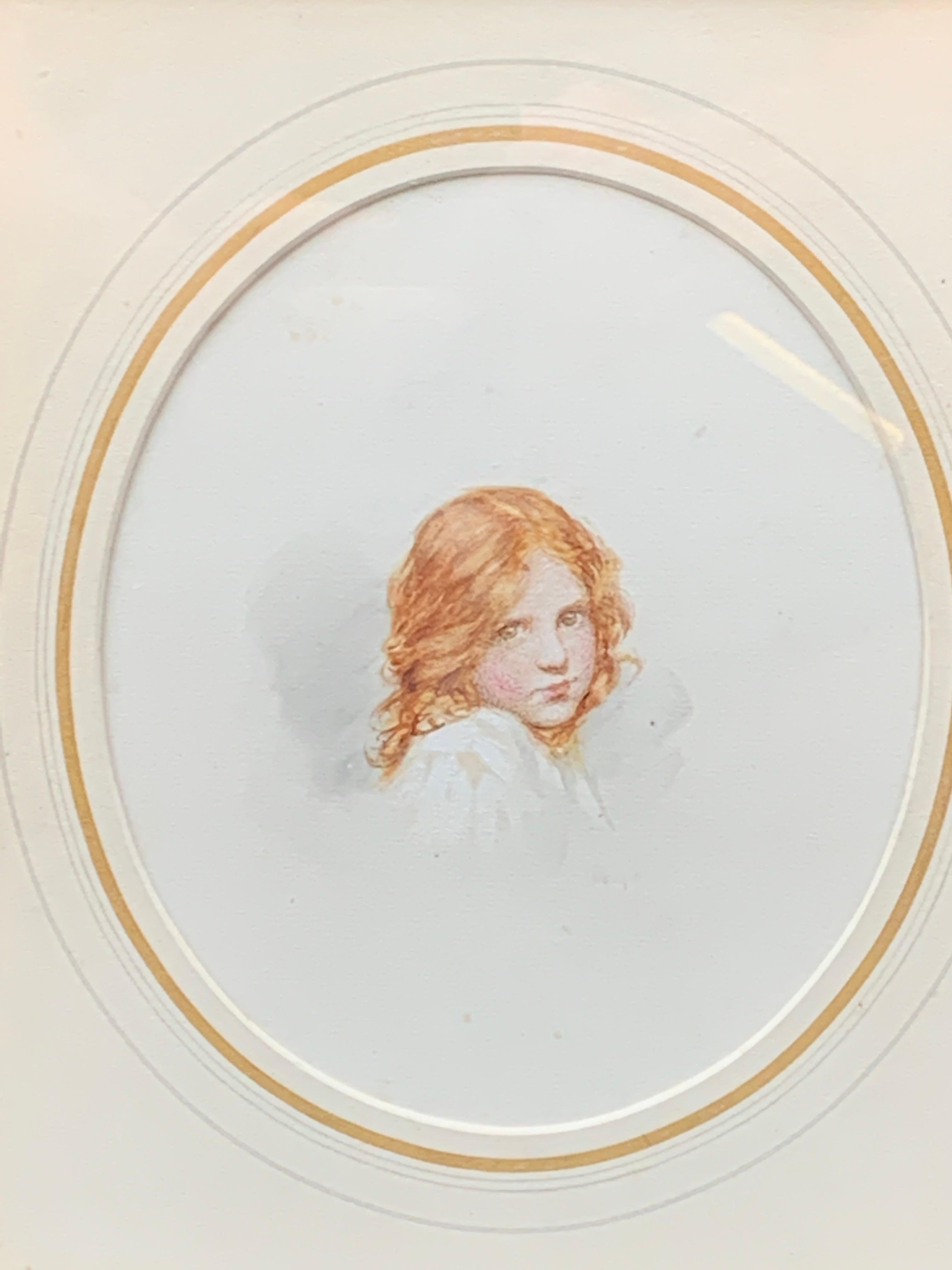 Early 20th century English portrait of a red haired young girl - Art by Louise Burrell