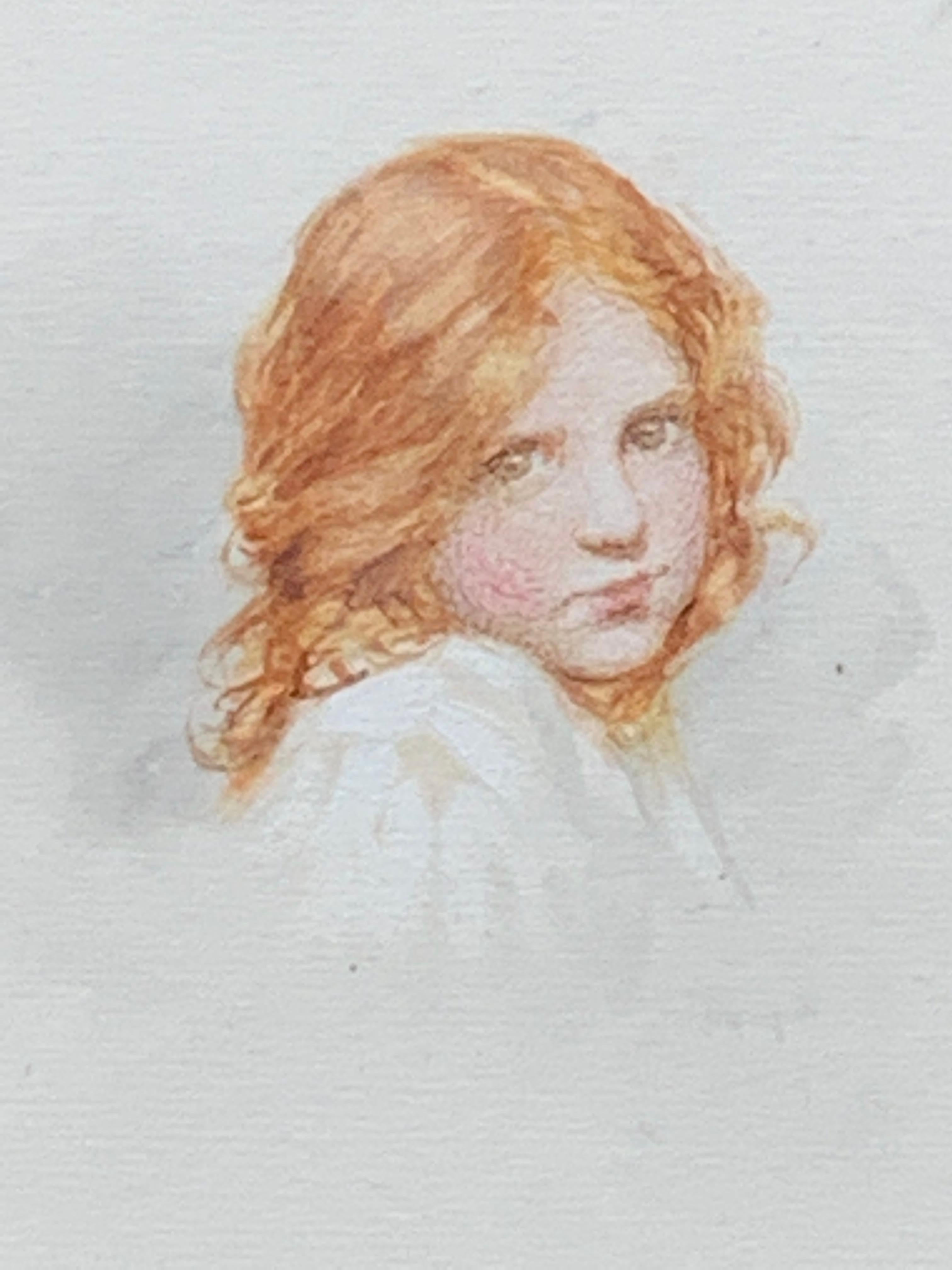 Englisches Porträt eines rot gewandten jungen Mädchens aus dem frühen 20. Jahrhundert (Viktorianisch), Art, von Louise Burrell