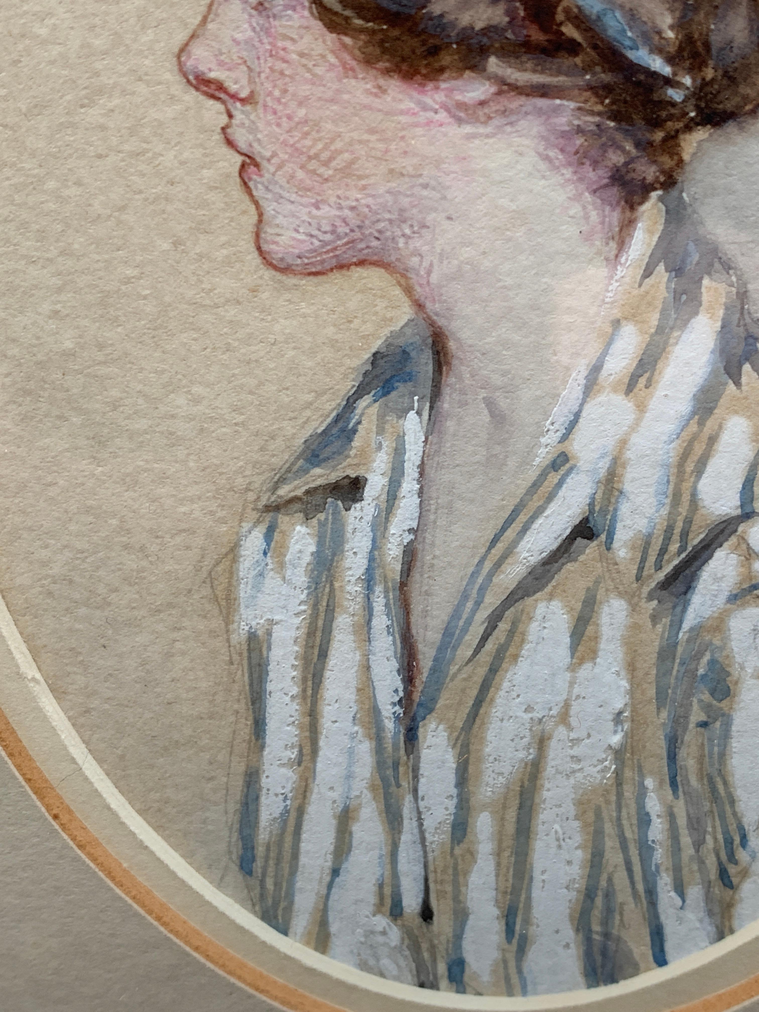 Englisches Porträt eines jungen Mädchens aus dem frühen 20. Jahrhundert, Deborah Blencowe (Beige), Portrait Painting, von Louise Burrell