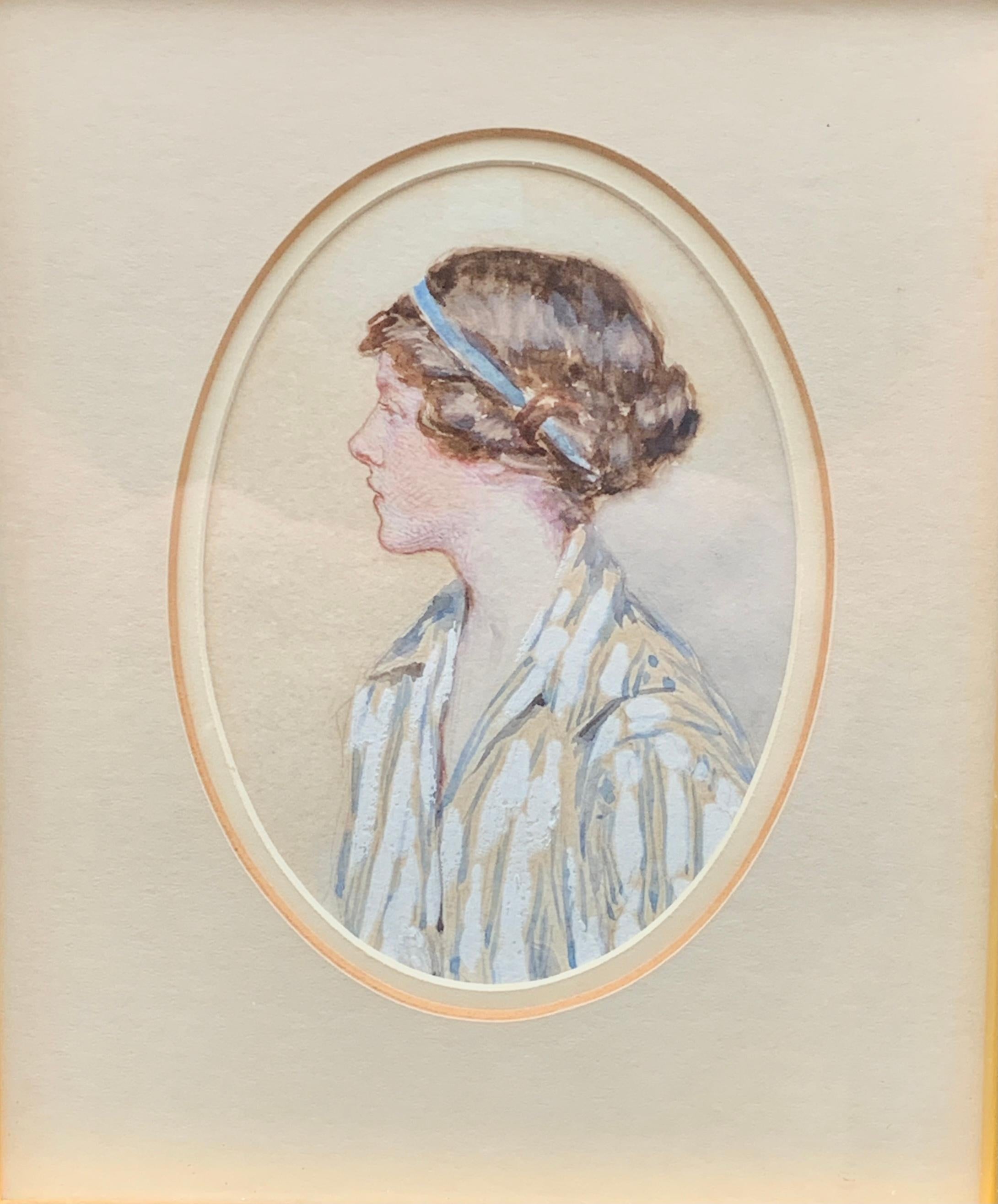 Englisches Porträt eines jungen Mädchens aus dem frühen 20. Jahrhundert, Deborah Blencowe – Painting von Louise Burrell