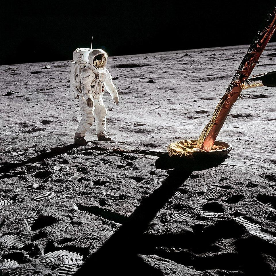 Buzz Aldrin. Apollo 11 ‘Inspecting the Eagle’ Dye Sublimation Print on Aluminum 