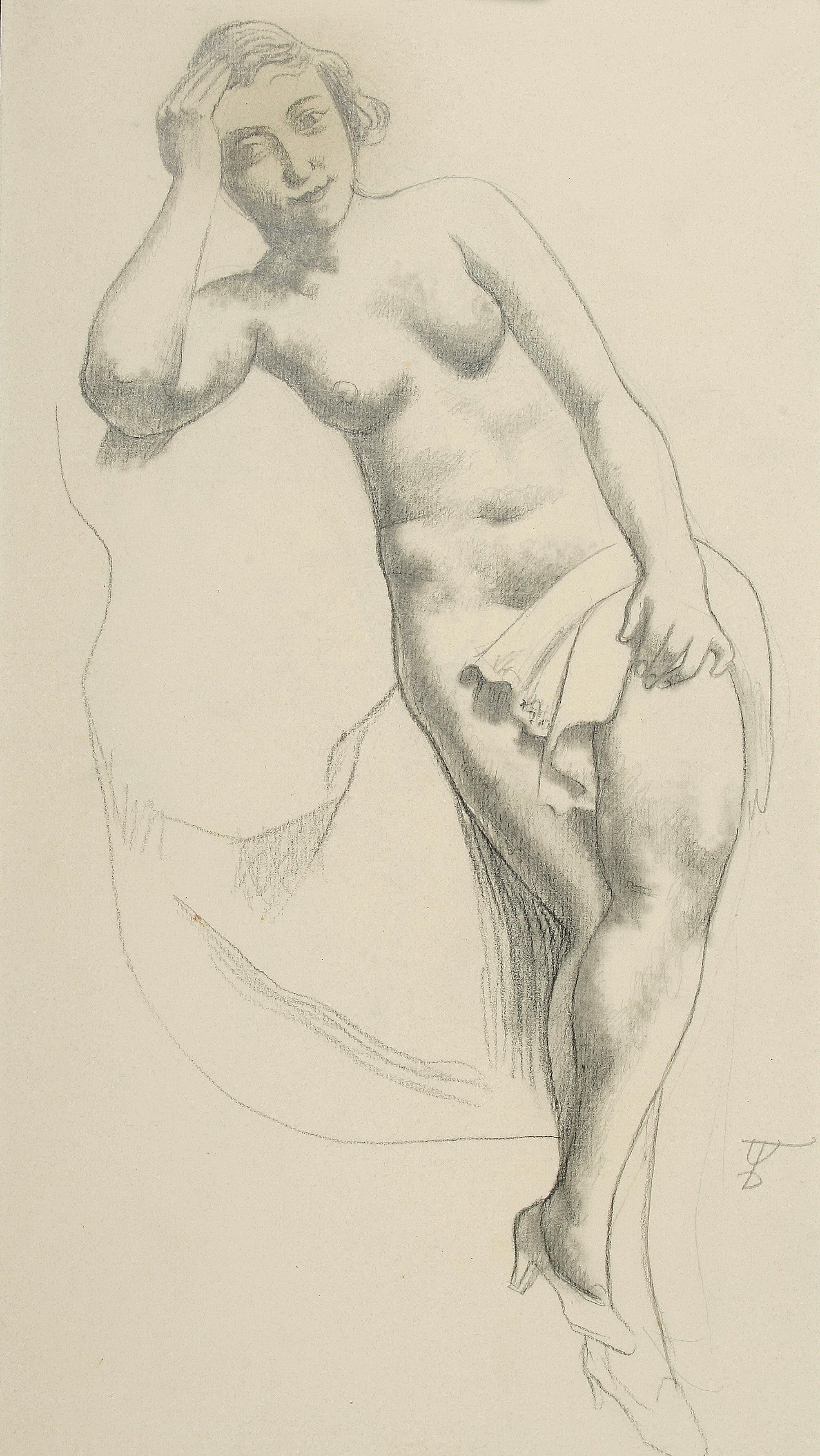 Female nude with high heels - Drawing, Pencil, Female Nude, New Objectivity - Art by August Wilhelm Dressler