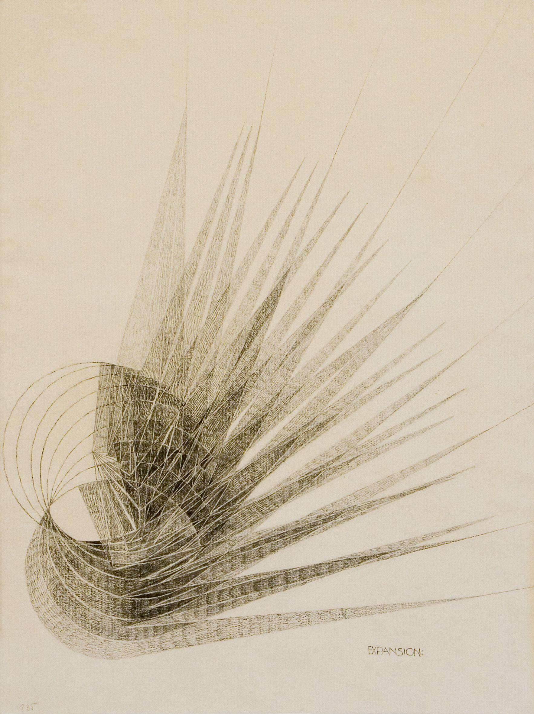 Erika Giovanna Klien Abstract Drawing - Expansion - Drawing, Pencil, Kinetism, Geometrical, Spikes, Circles, 1930's