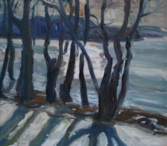 Lake view - Painting, Landscape, Oil, Canvas, Neo-Expressionist, 1970, Winter