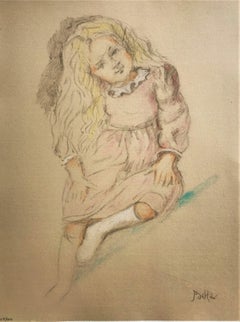 Portrait de Valérie - Color Litograph, Children's Portrait, Graphics, Modernism