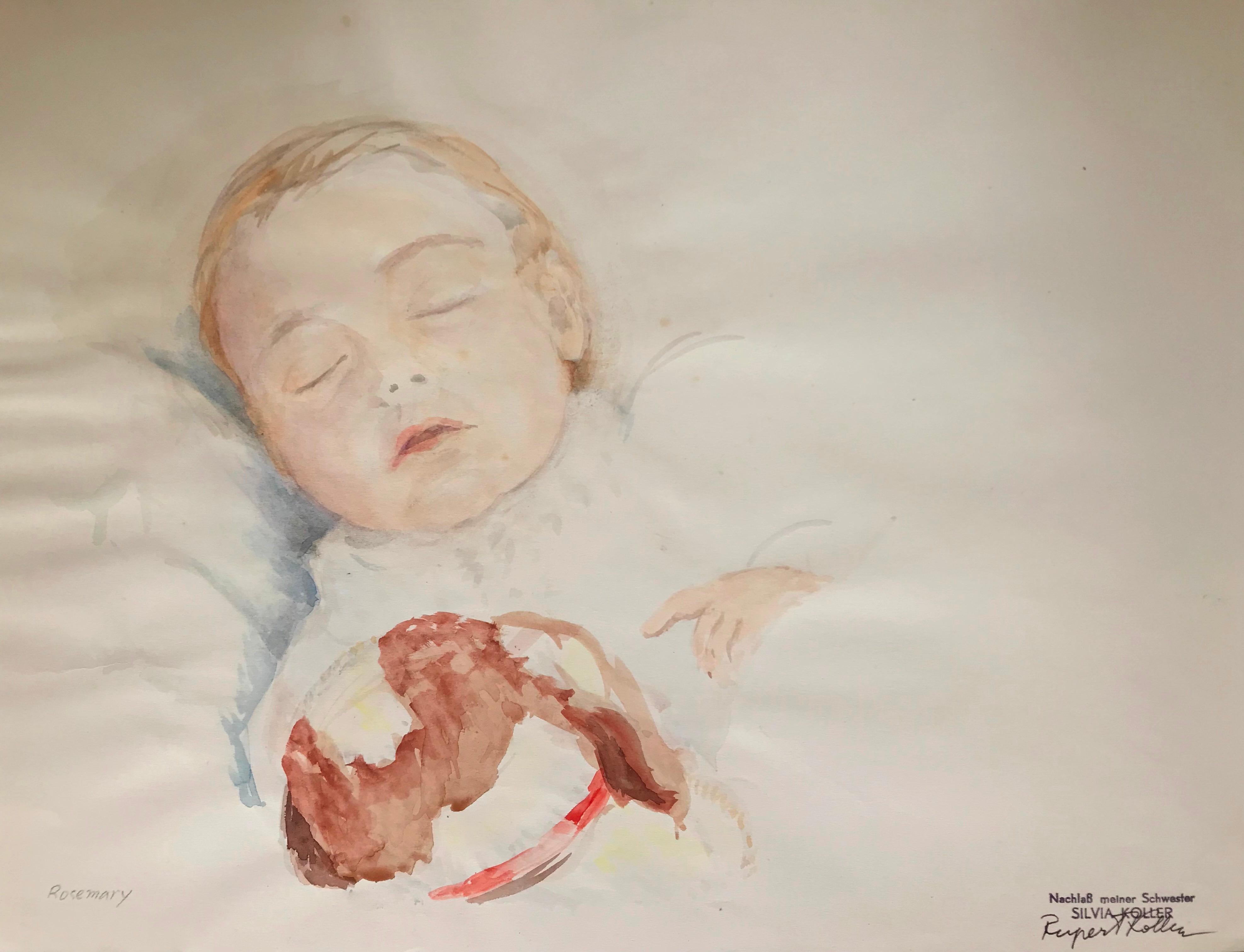Silvia Koller Figurative Art - Rosemary - watercolor, portrait, infant, realism, Vienna, mid 20th century