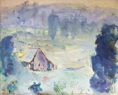 Morgentau (Morning dew) - oil/canvas, landscape, forest, blue, contemporary