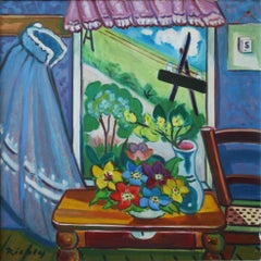 Vintage Blick aus dem Fenster (View from the window) - Expressionist, Naive Art, Flowers