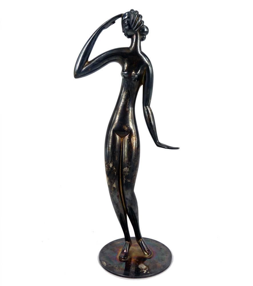 Female Nude - Brass, Silver Plated, Modern, 20th Century, Vienna, Round Forms - Art by Karl Hagenauer