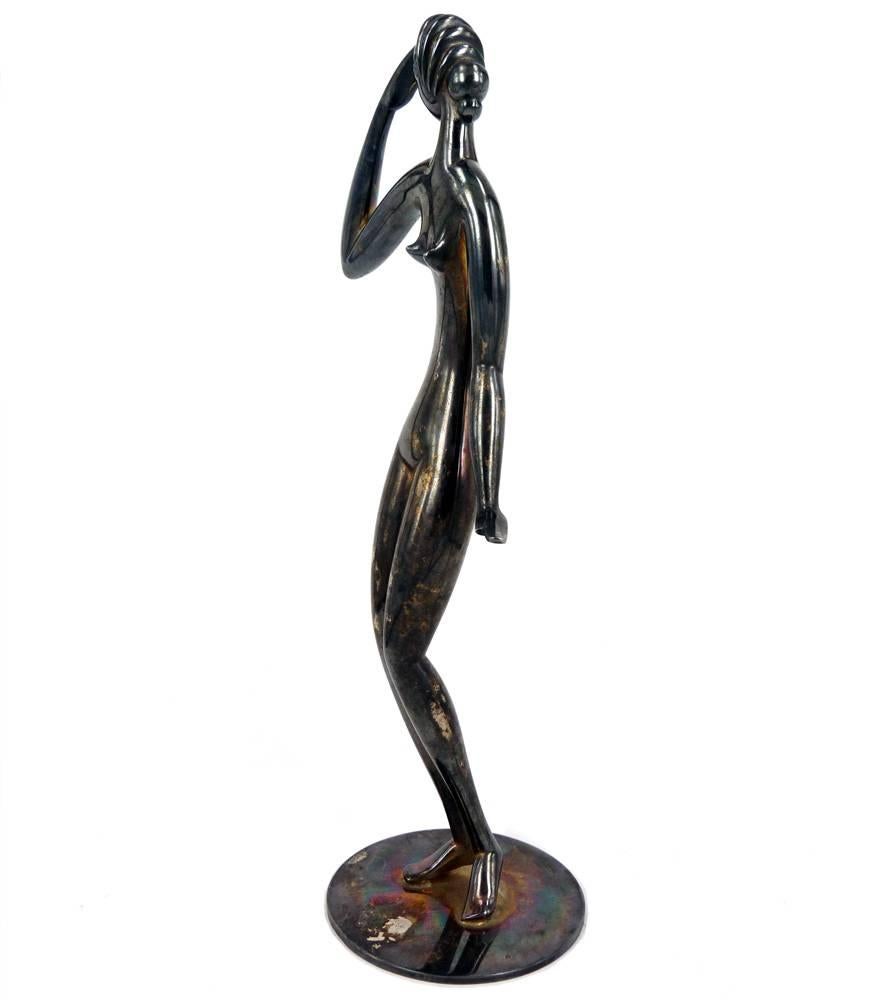 Female Nude - Brass, Silver Plated, Modern, 20th Century, Vienna, Round Forms For Sale 1