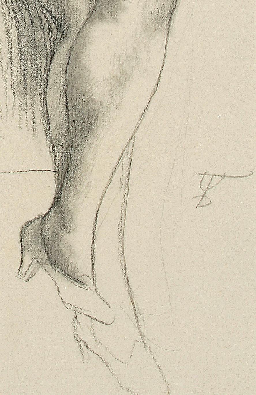 Female nude with high heels - Drawing, Pencil, Female Nude, New Objectivity - Realist Art by August Wilhelm Dressler