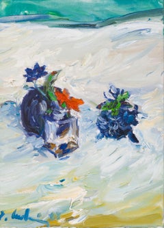 Flowers with vase - Still-life Painting, Oil, Canvas, Neo-Expressionist, 2003