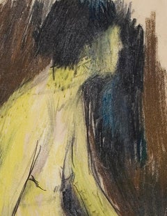 Sitzende (Sitting Nude) - Color Crayon, Female Nude, Expressionist, Drawing