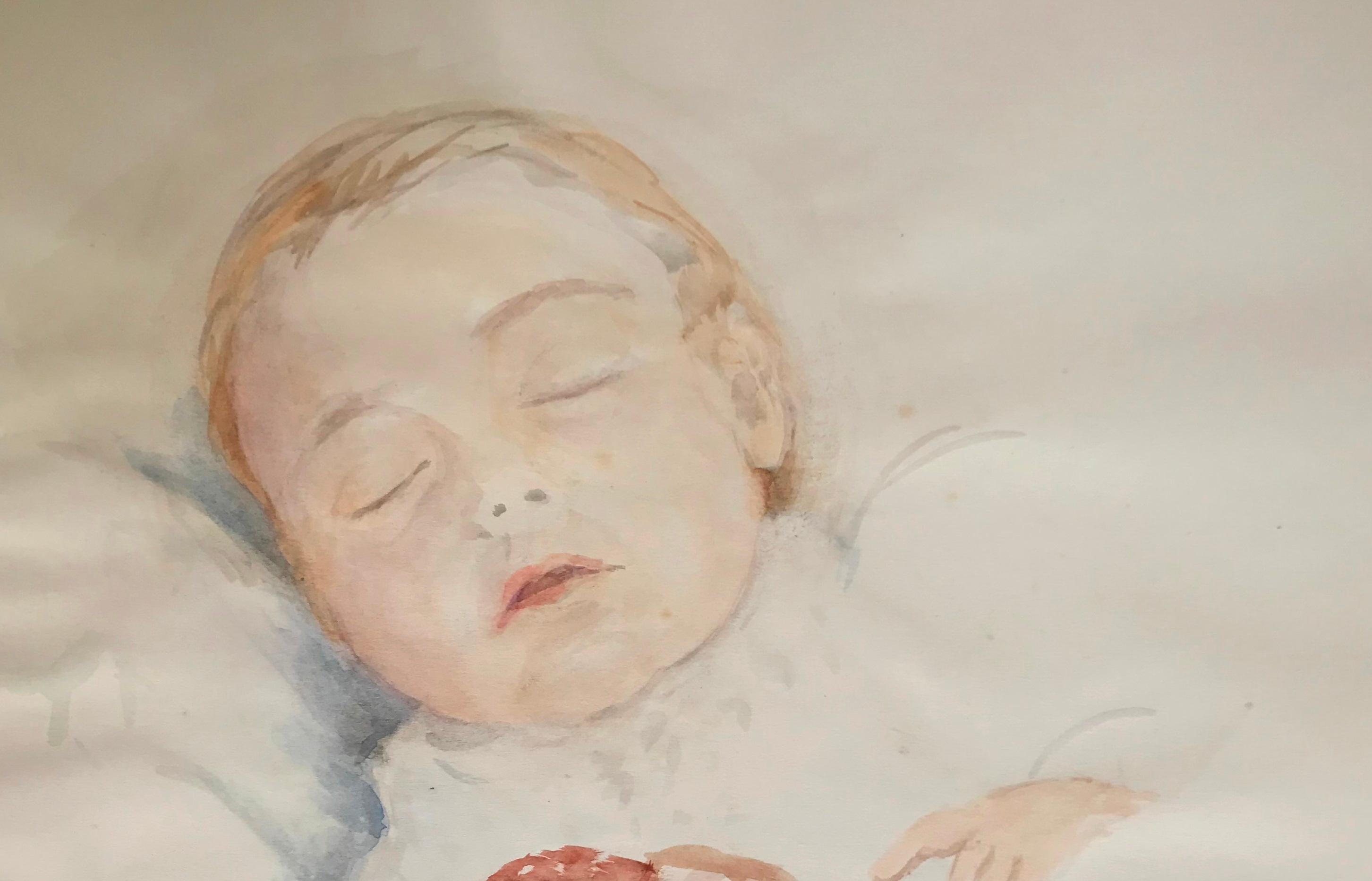 Rosemary - watercolor, portrait, infant, realism, Vienna, mid 20th century - Art by Silvia Koller