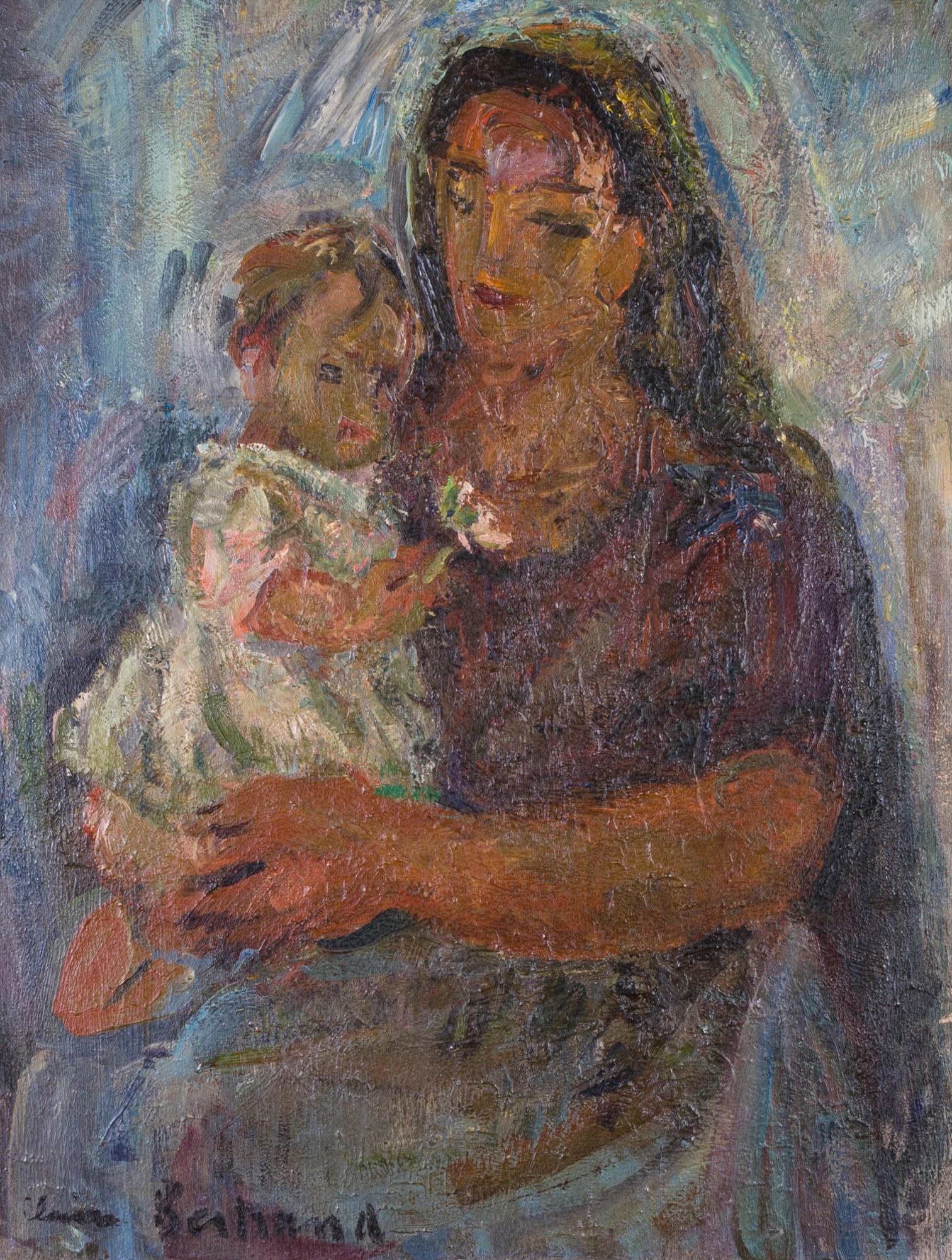 Claire Bertrand Figurative Painting - Mother and child - oil/canvas, Expressionist, movement, French, female painter