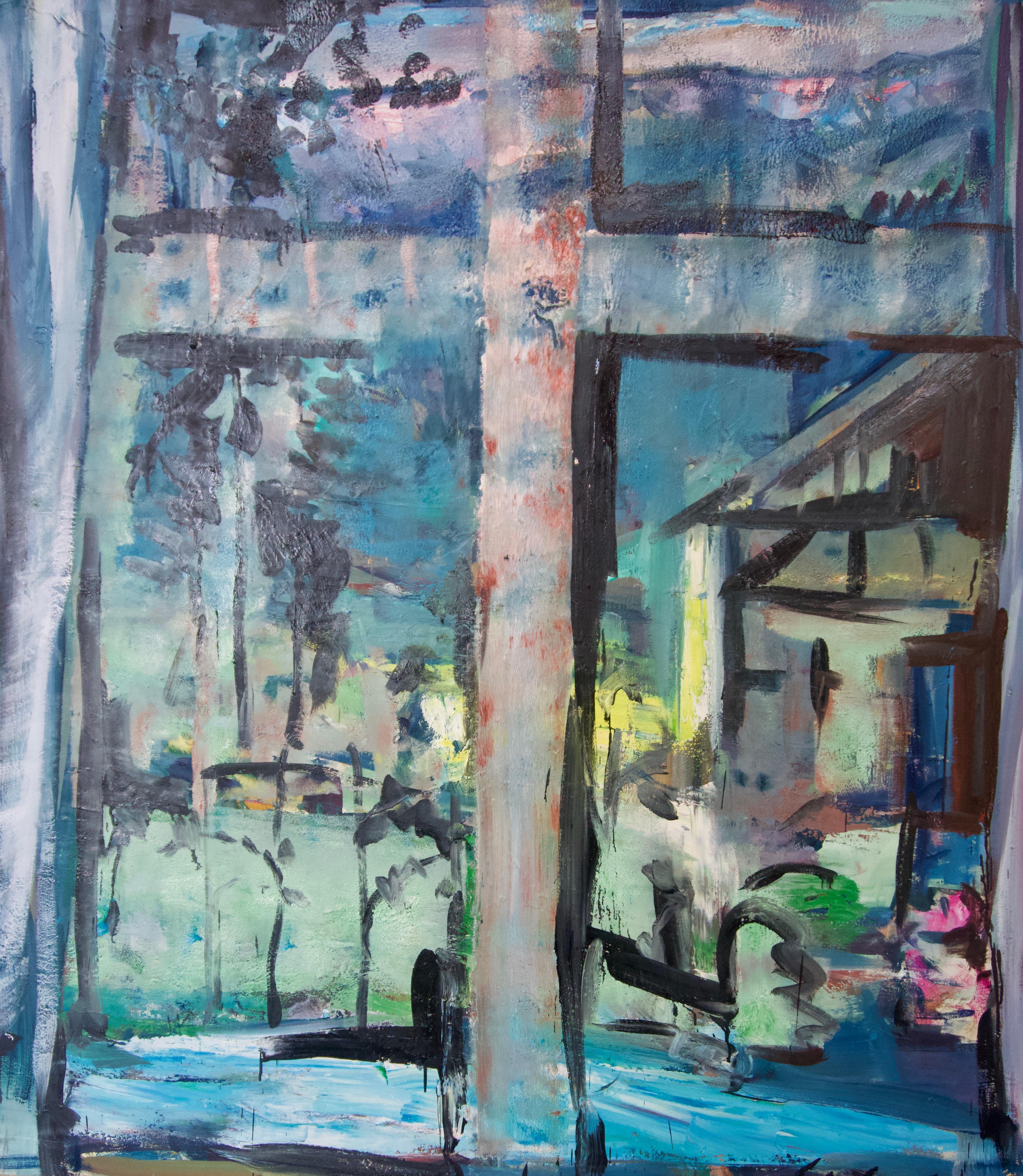 Ernst Gradischnig Figurative Painting - Das Abendfenster (The Evening Window) - Neo-Expressionism, Rural, Landscape