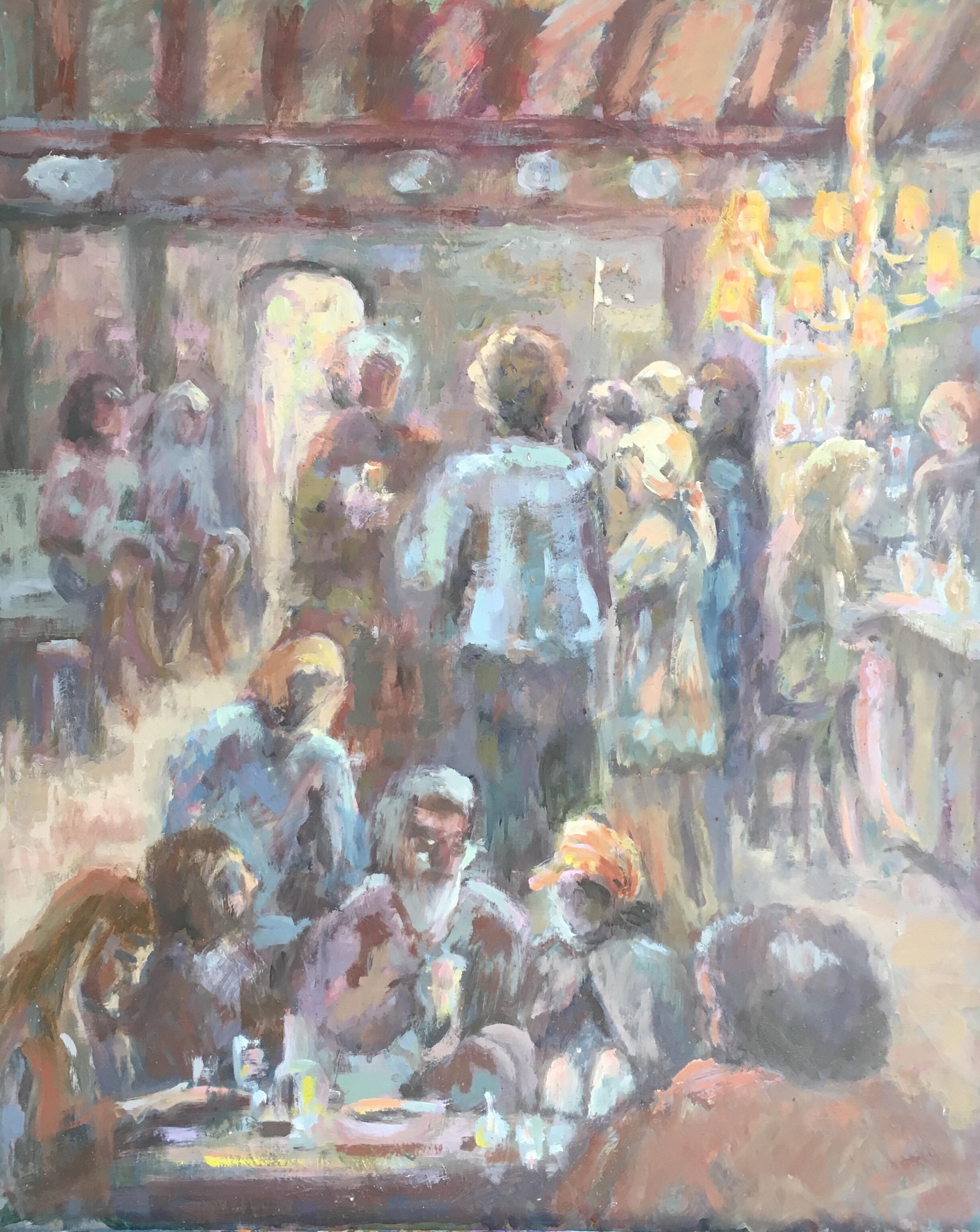 Modern British Interior Painting - The Bar Interior Impressionist Oil Painting