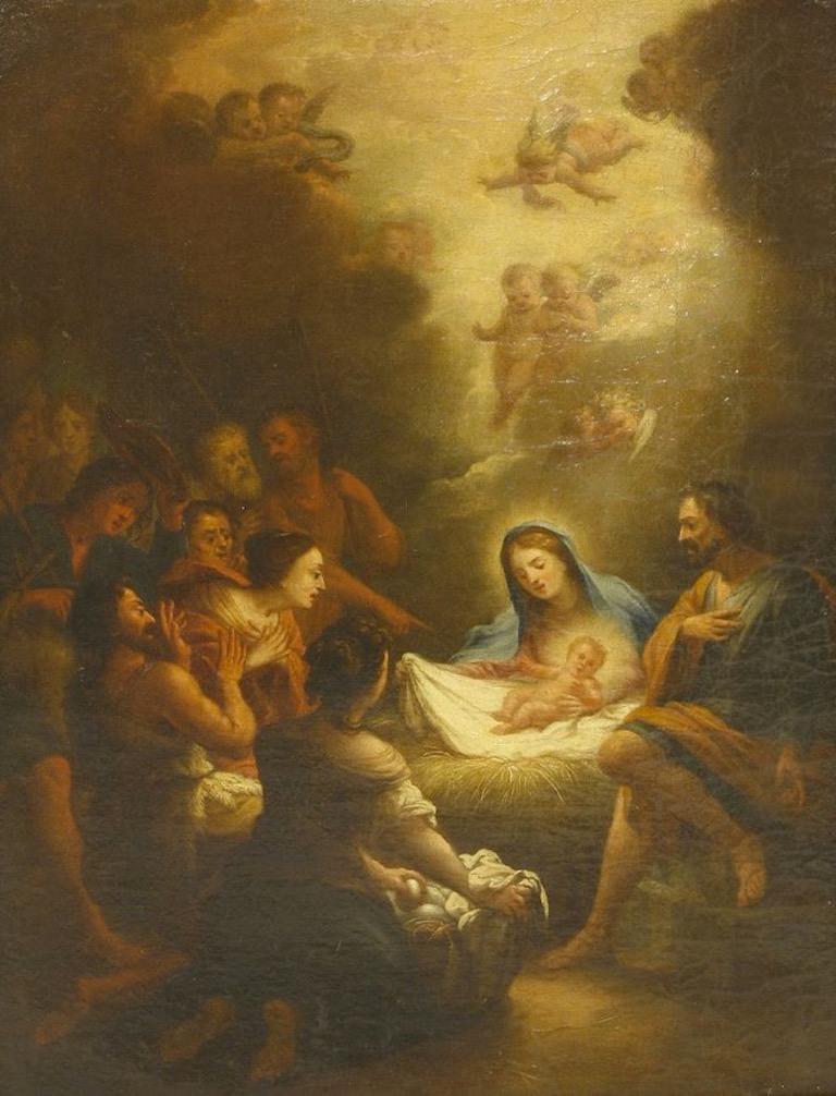circle of Ignazio Stern (Austrian/ Italian 1679-1748) Figurative Painting - The Adoration of the Shepherds, Fine 1700's Old Master oil painting