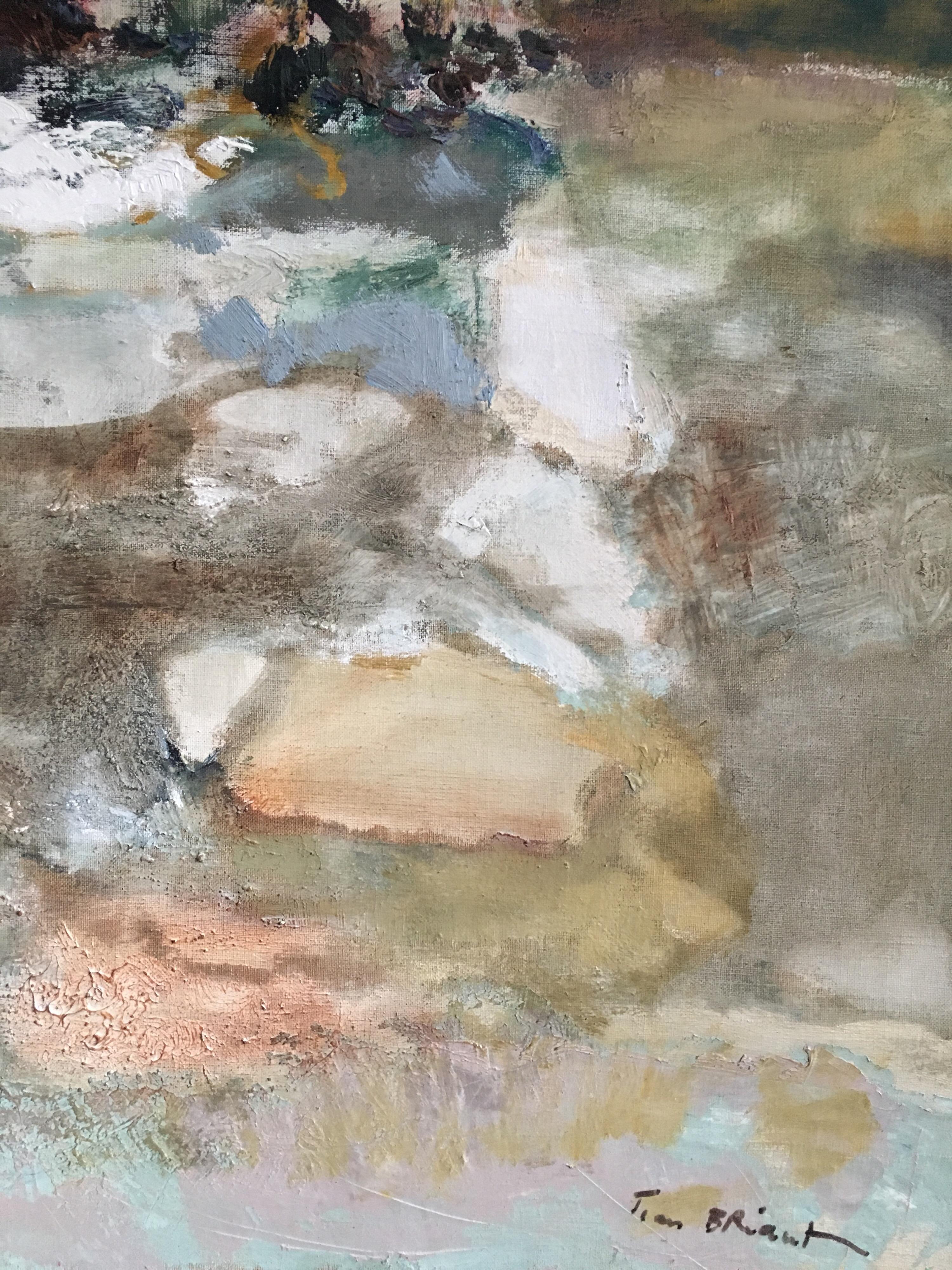 Neutral Abstract, Muted Colours, Signed Oil Painting For Sale 1