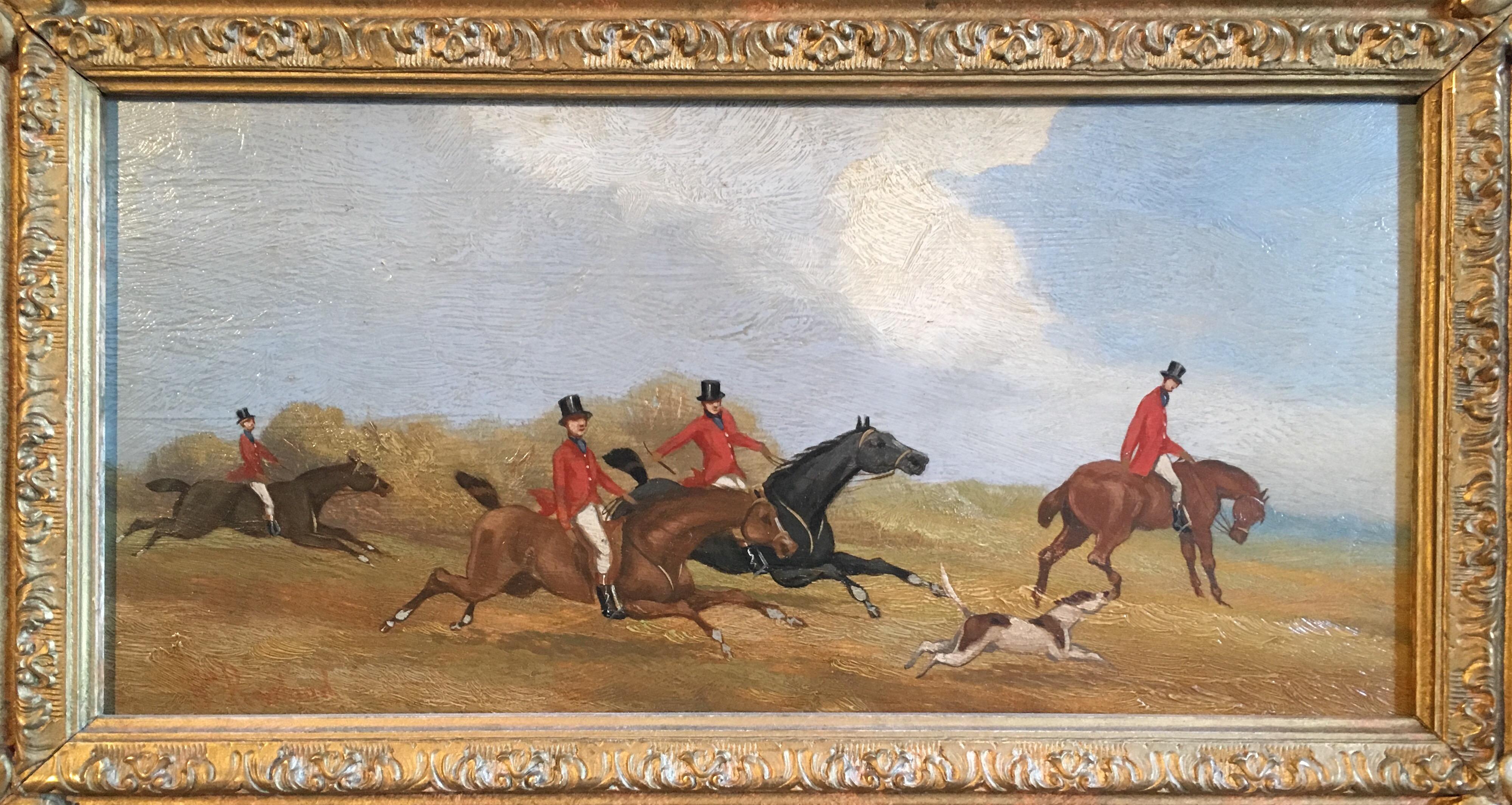 William Rowland Animal Painting - The Hunt (part 1), Victorian British Oil Painting, Signed