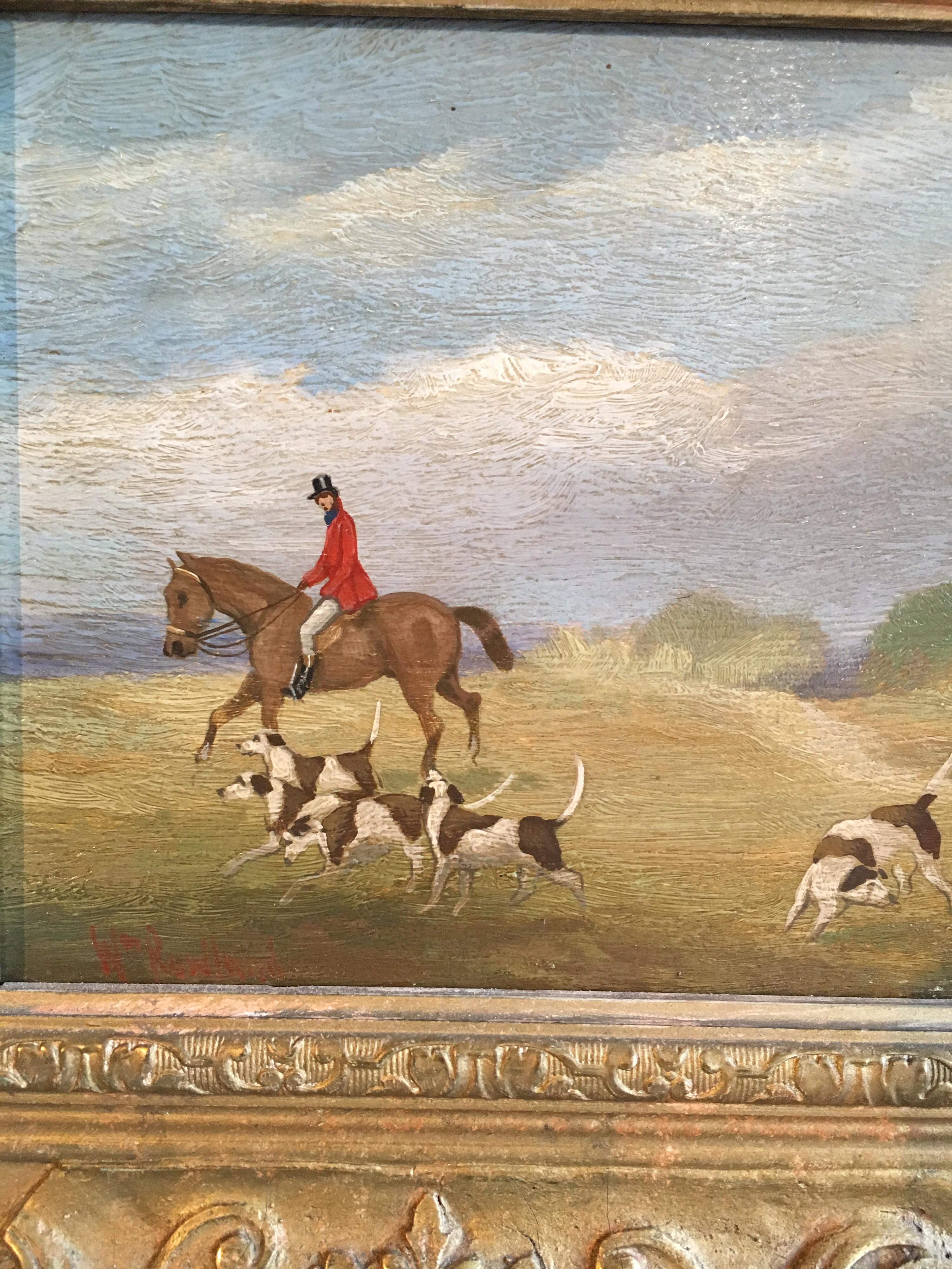 The Hunt
By artist William Rowland, British 19th century
Signed by the artist on the lower left hand corner
Oil painting on board, framed
Framed size: 11 x 17 inches
provenance: private UK collection

Fabulous scene of a spirited fox hunt, taking