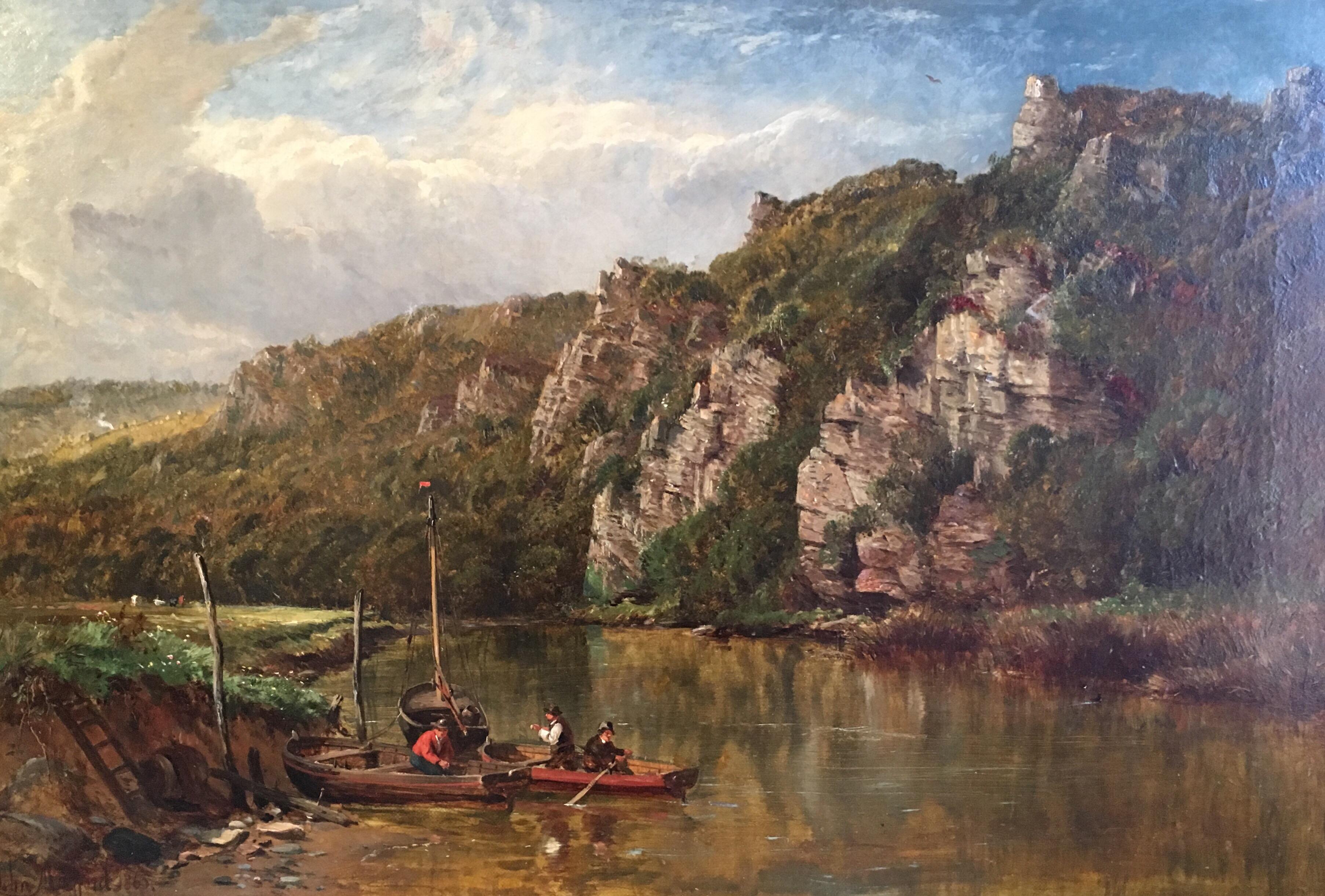 Tranquil Estuary Fishermen in Boats, Antique Signed English Oil Painting  6