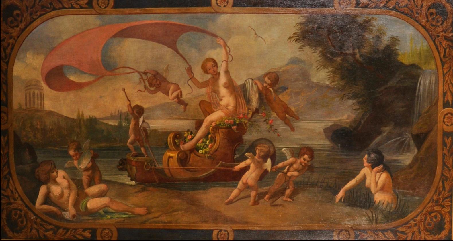 Unknown Figurative Painting – Amphitrit & die Putten – Außergewöhnliches italienisches klassisches Ölgemälde des 18. Jahrhunderts