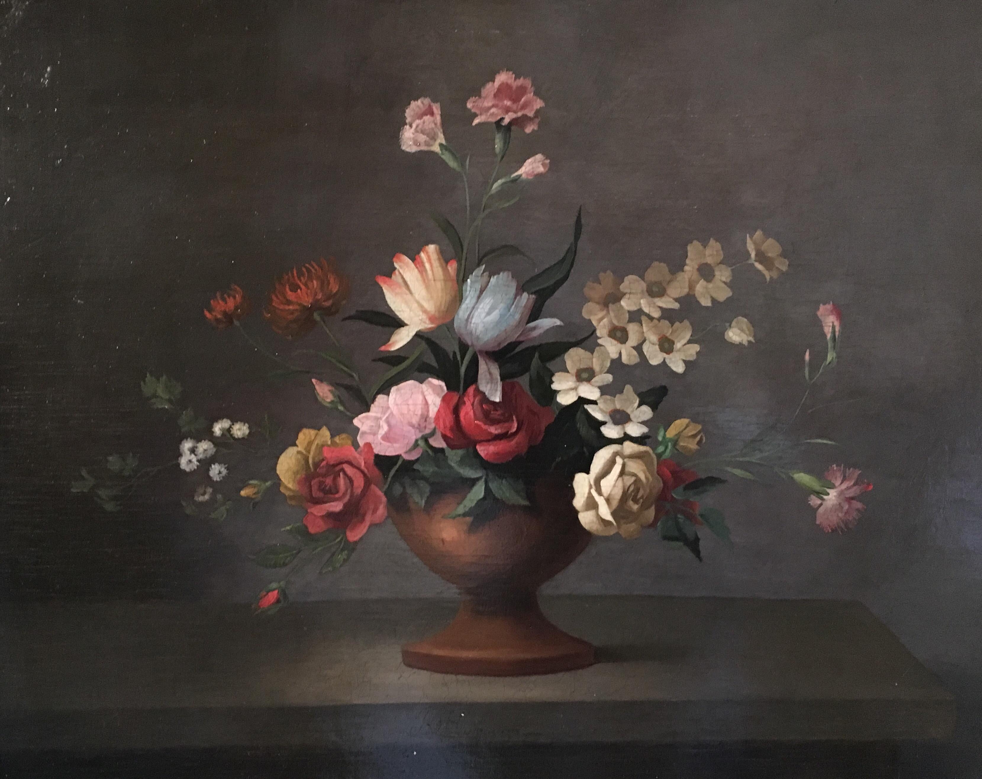 K.L. Huysum Still-Life Painting – Blumenstrauß mit lebhaften Blumen, geblümtes Stillleben, Ölgemälde, signiert