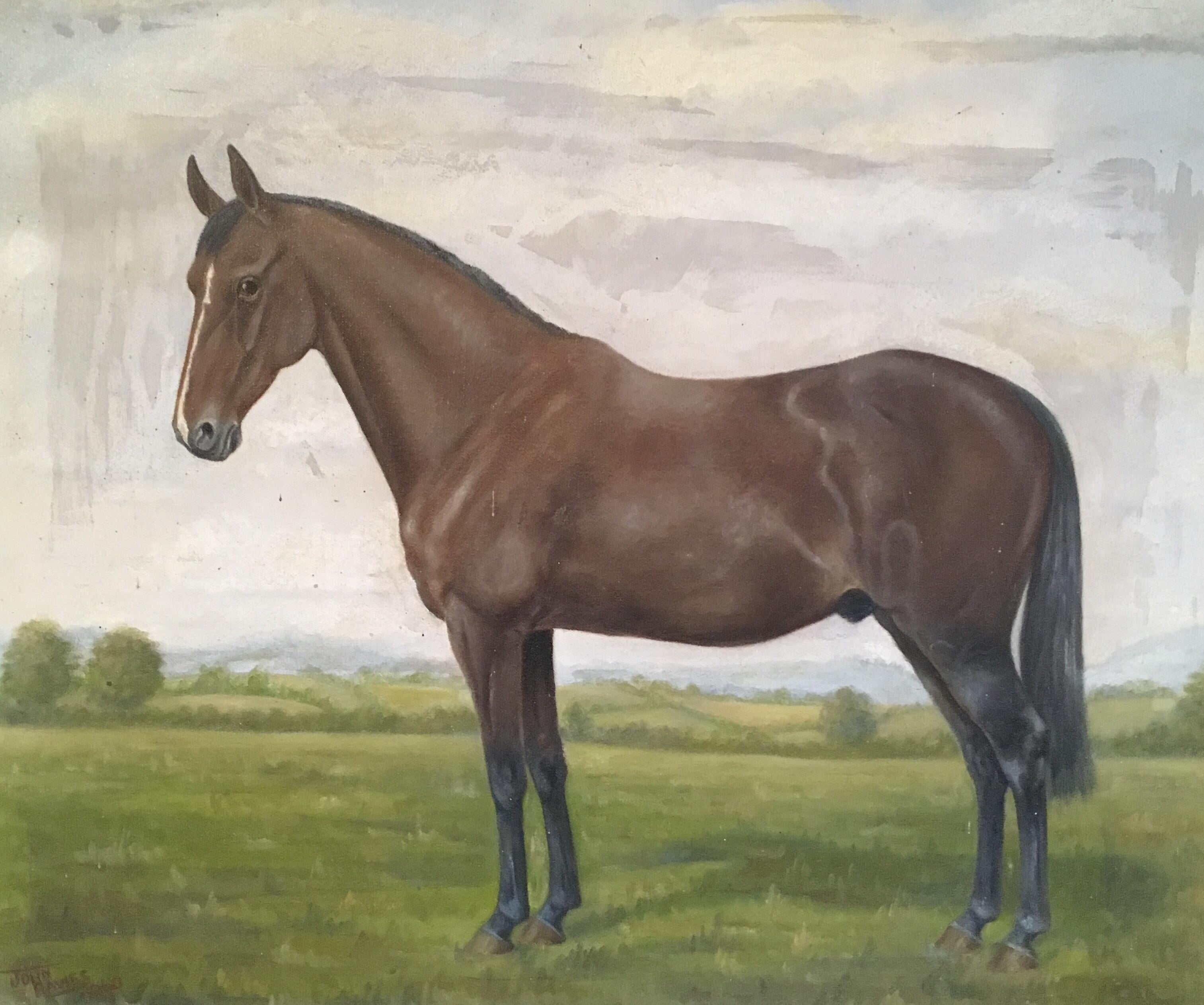 John Hawes Animal Painting - Equestrian Portrait, Dark Mahogany Horse Still Life, Signed Oil Painting