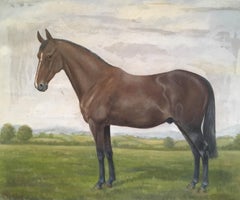 Equestrian Portrait, Dark Mahogany Horse Still Life, Signed Oil Painting