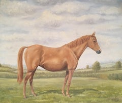 Vintage Equestrian Portrait, Toffee Coloured Horse Still Life, Signed Oil Painting