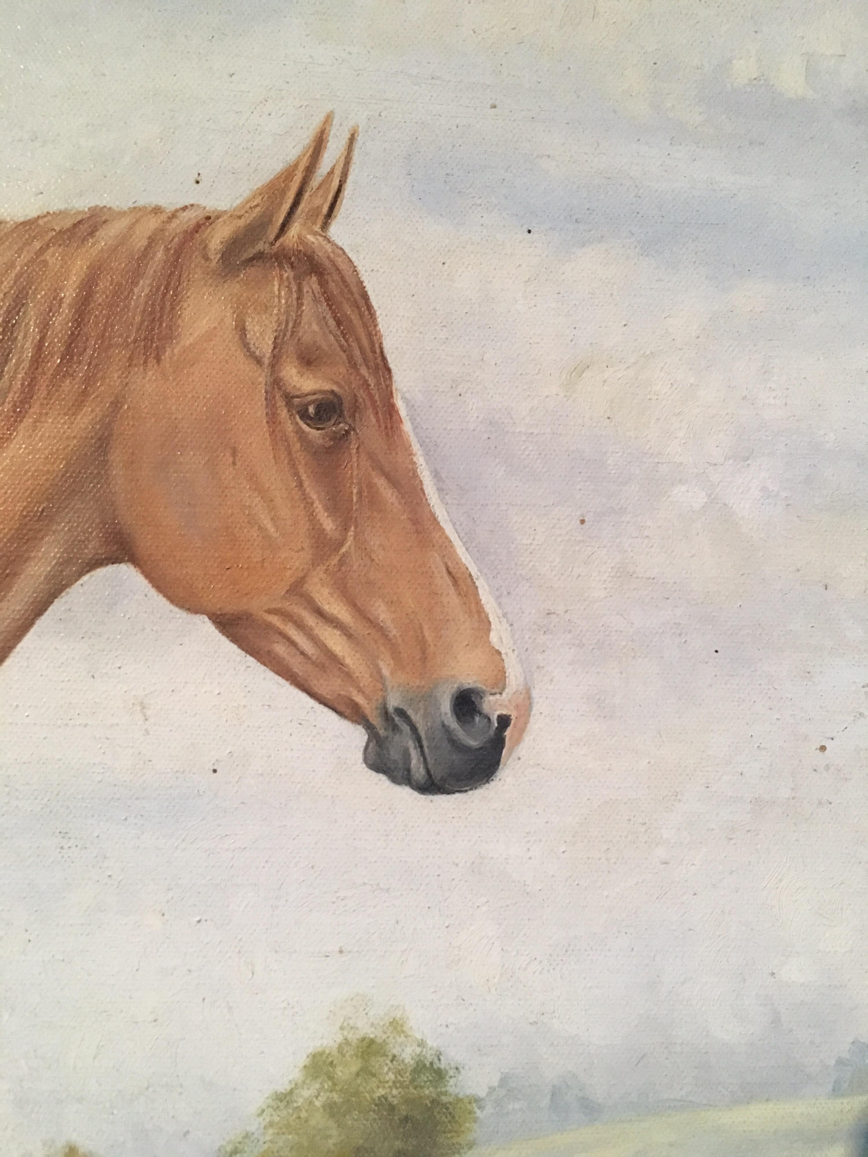 Equestrian Portrait, Toffee Coloured Horse Still Life, Signed Oil Painting - Beige Animal Painting by John Hawes