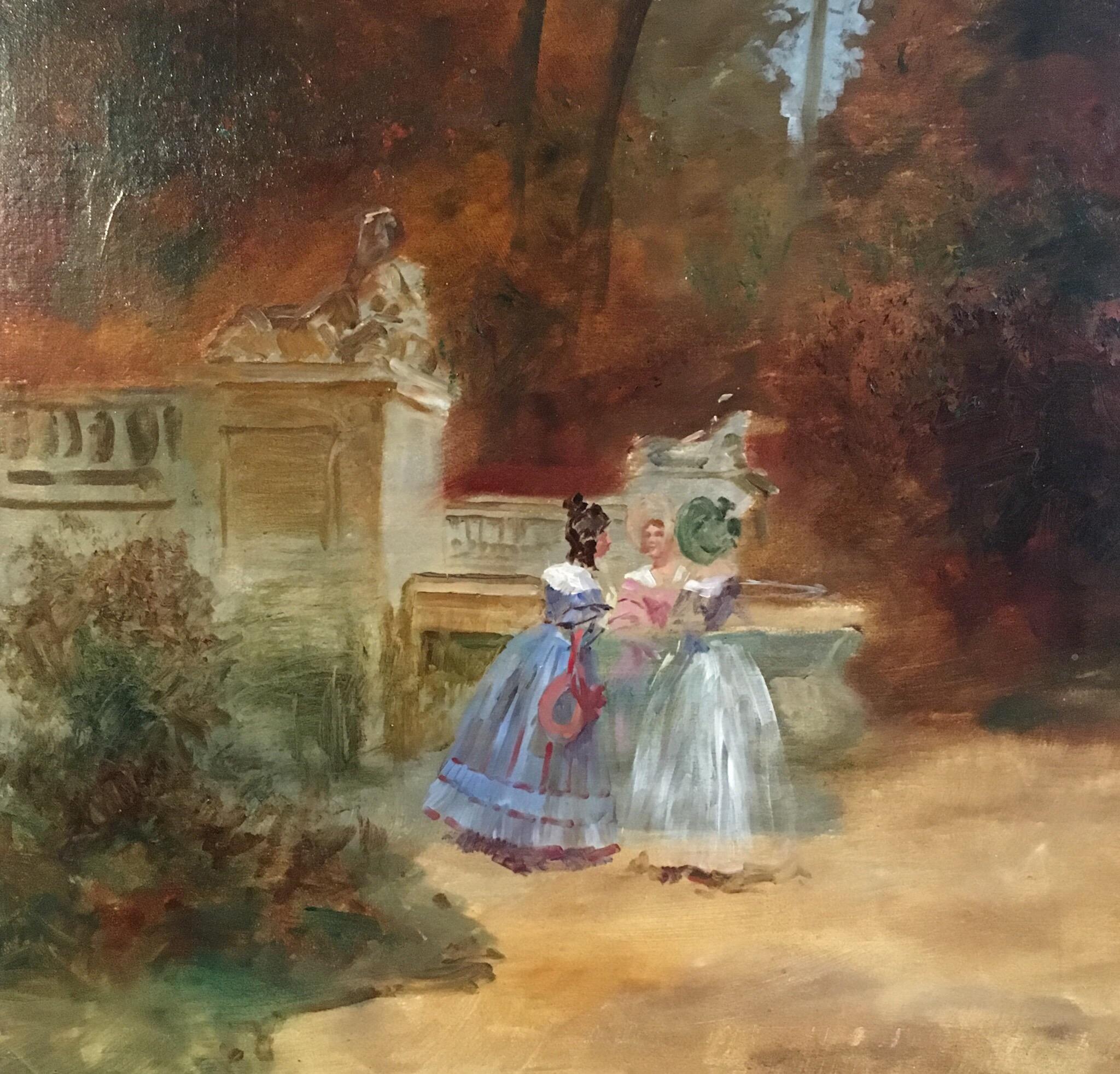 Theodore Roussel Figurative Painting - 'In the Park' Impressionist Landscape, Fine Antique Oil Painting, Signed