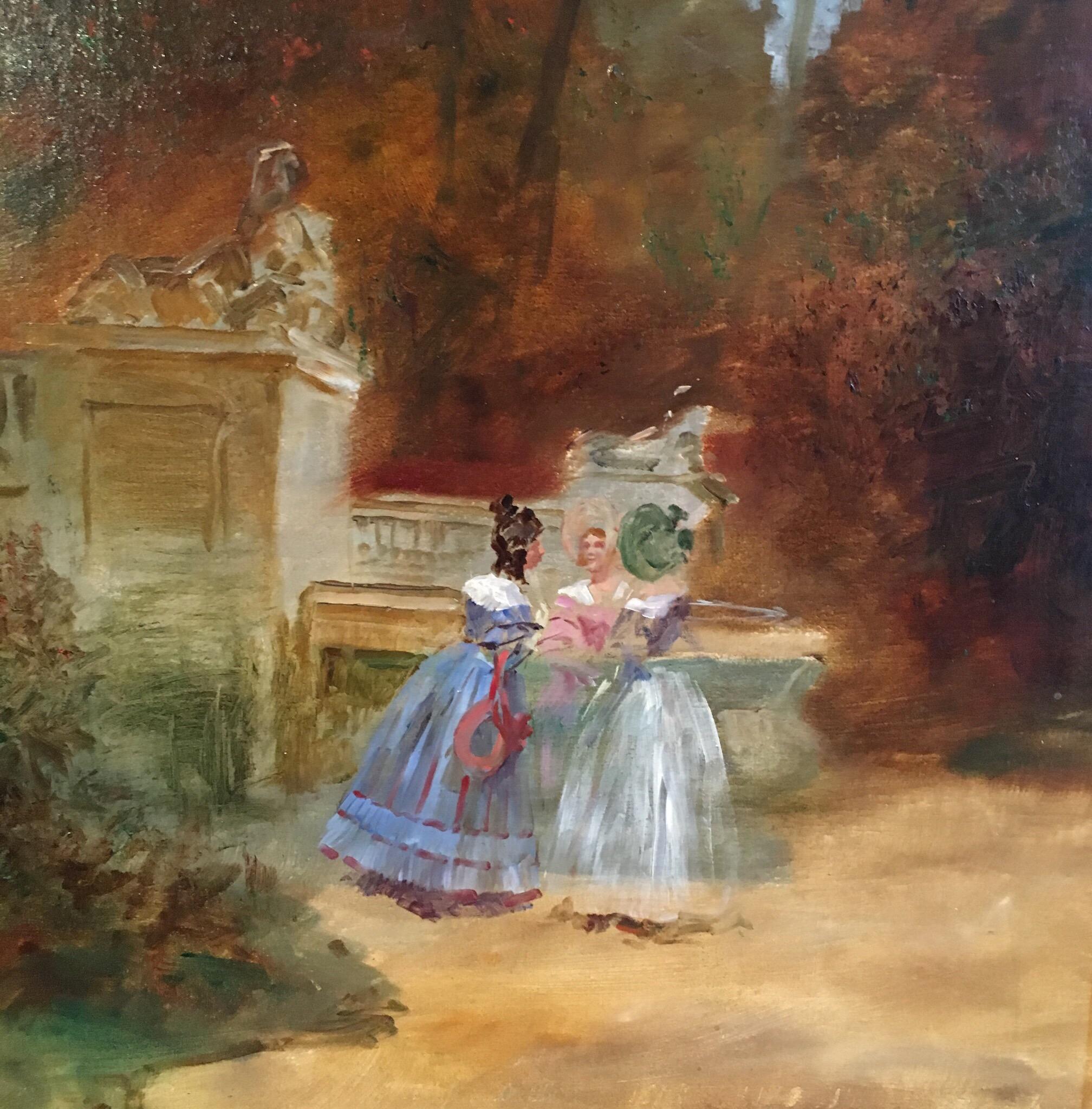 'In the Park' Impressionist Landscape, Fine Antique Oil Painting, Signed - Brown Figurative Painting by Theodore Roussel