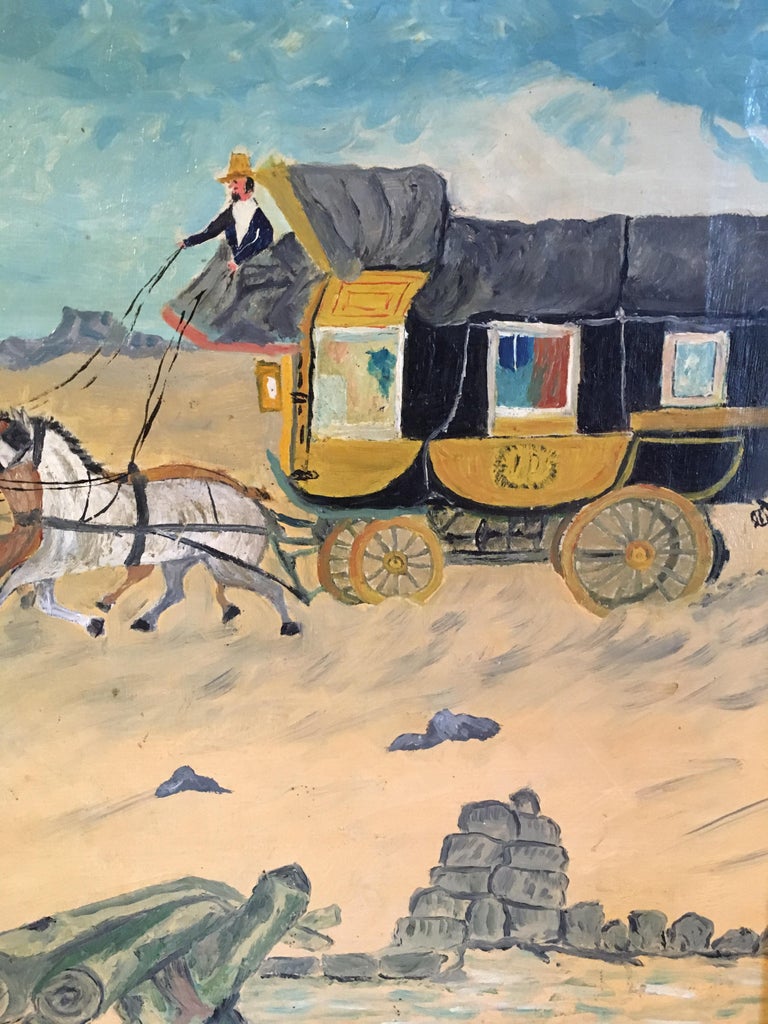 J.Dubois Travellers, Horse Drawn Carriage, Impressionist Oil Painting