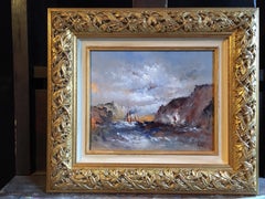 Barcos en el mar, Paisaje náutico impresionista, Pintura al óleo firmada