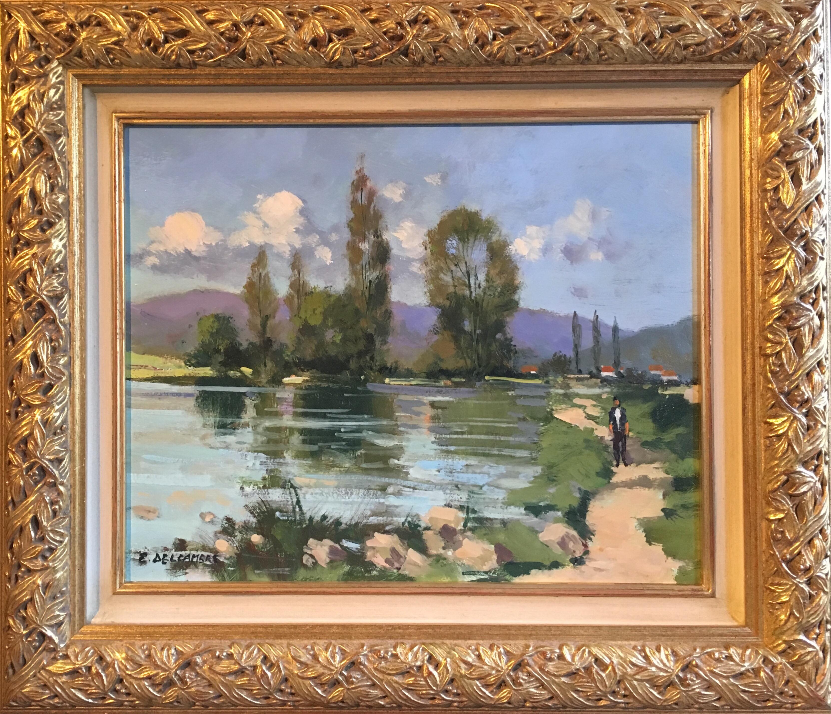 Elysee Delcambre Still-Life Painting - " Bords De La Loue" Impressionist Landscape, Signed Oil Painting
