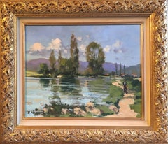 " Bords De La Loue " Paysage impressionniste:: peinture à l'huile signée