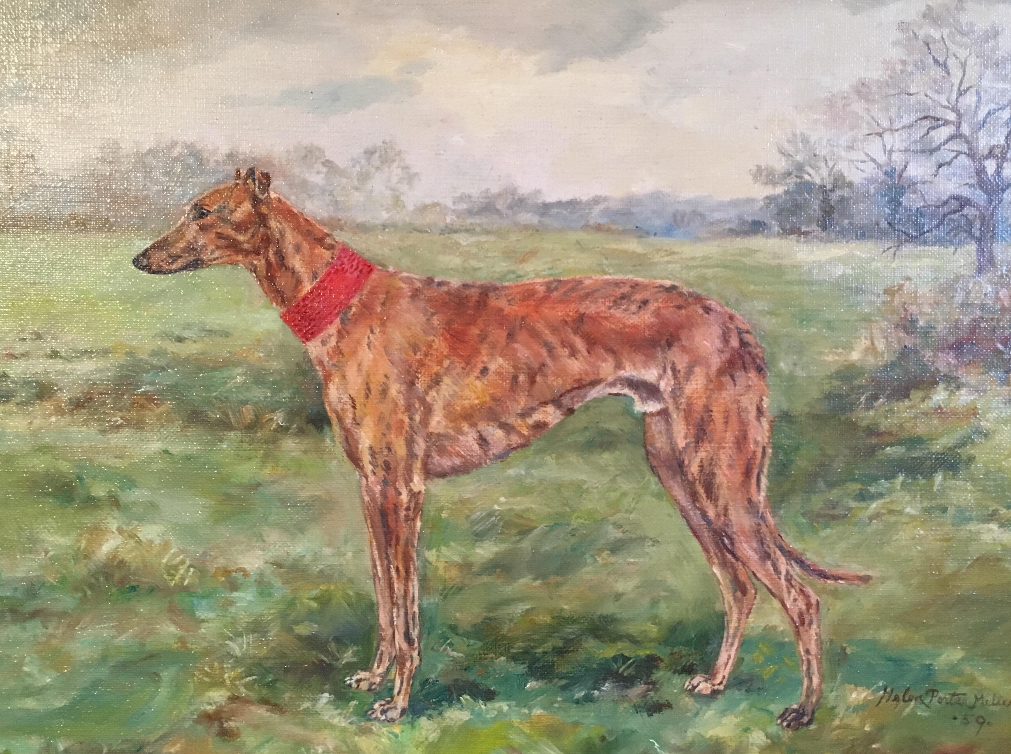 Helen Porter Millen Animal Painting - Whippet Dog Portrait 'Stoneden Hiawatha' Fine British Oil Painting, Signed