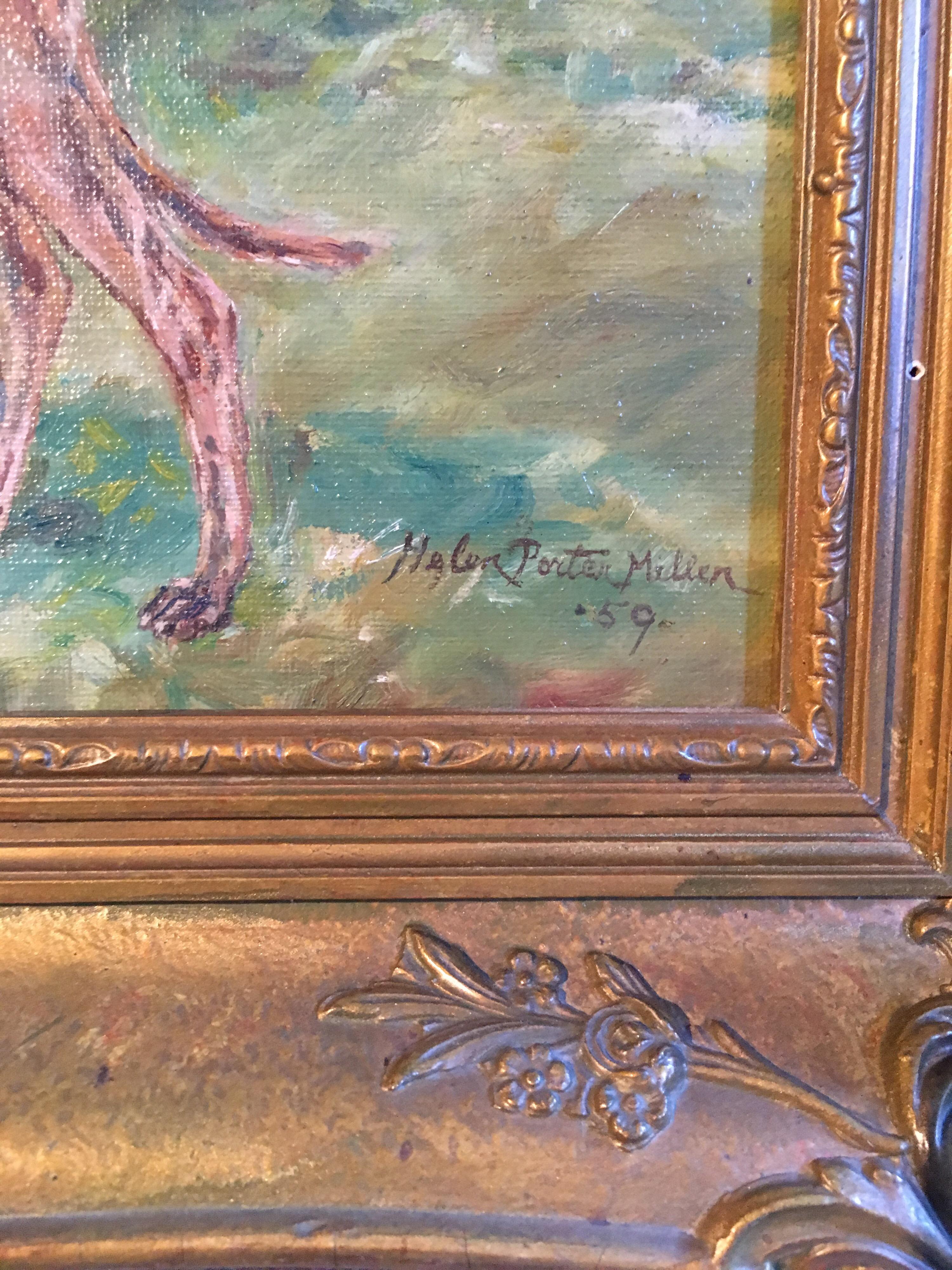 Whippet Dog Portrait 'Stoneden Hiawatha' Fine British Oil Painting, Signed - Brown Animal Painting by Helen Porter Millen