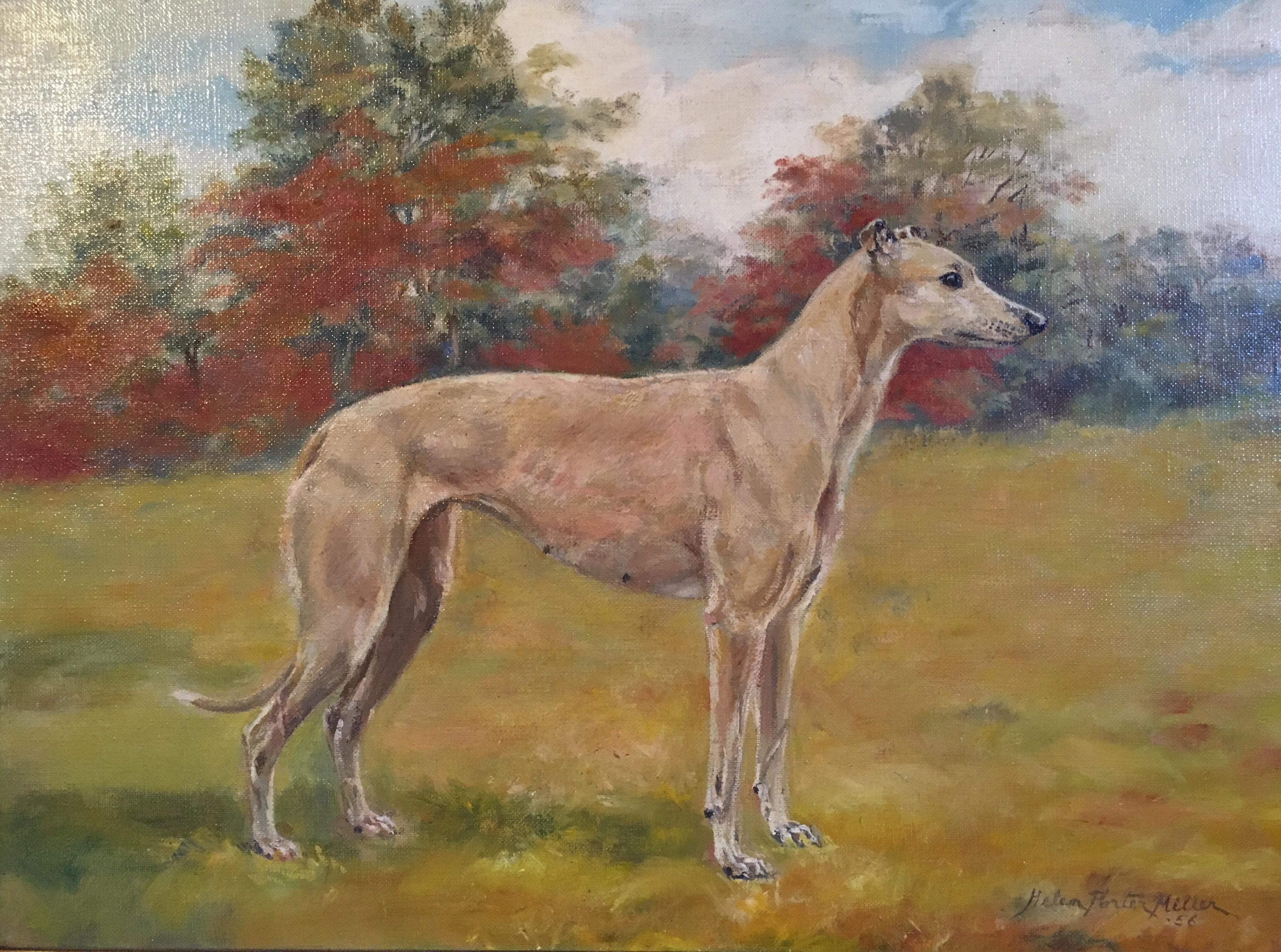 Helen Porter Millen Landscape Painting - Whippet Dog Portrait 'Willeydon Harmony' Fine Impressionist Oil Painting, Signed