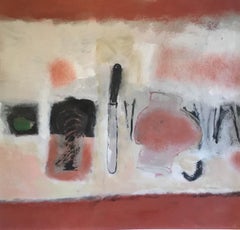 Bodegón estilizado, paleta roja, pintura al óleo original