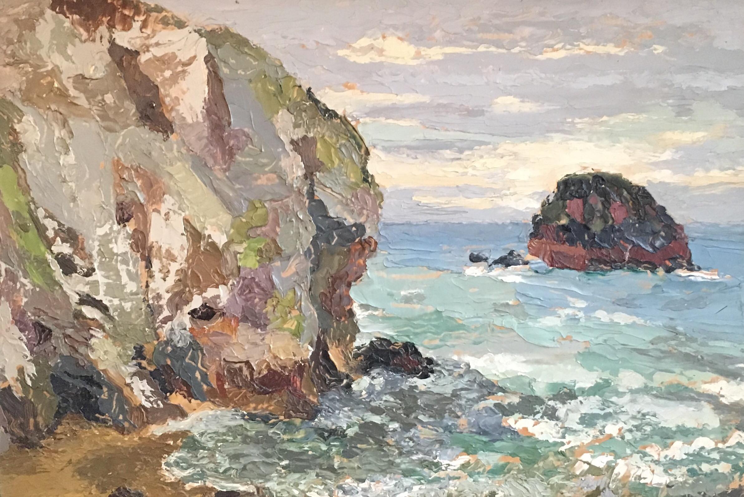 Kay Richardson Landscape Painting - Gull Rock, Cornwall, Impressionist Landscape, Original Oil Painting