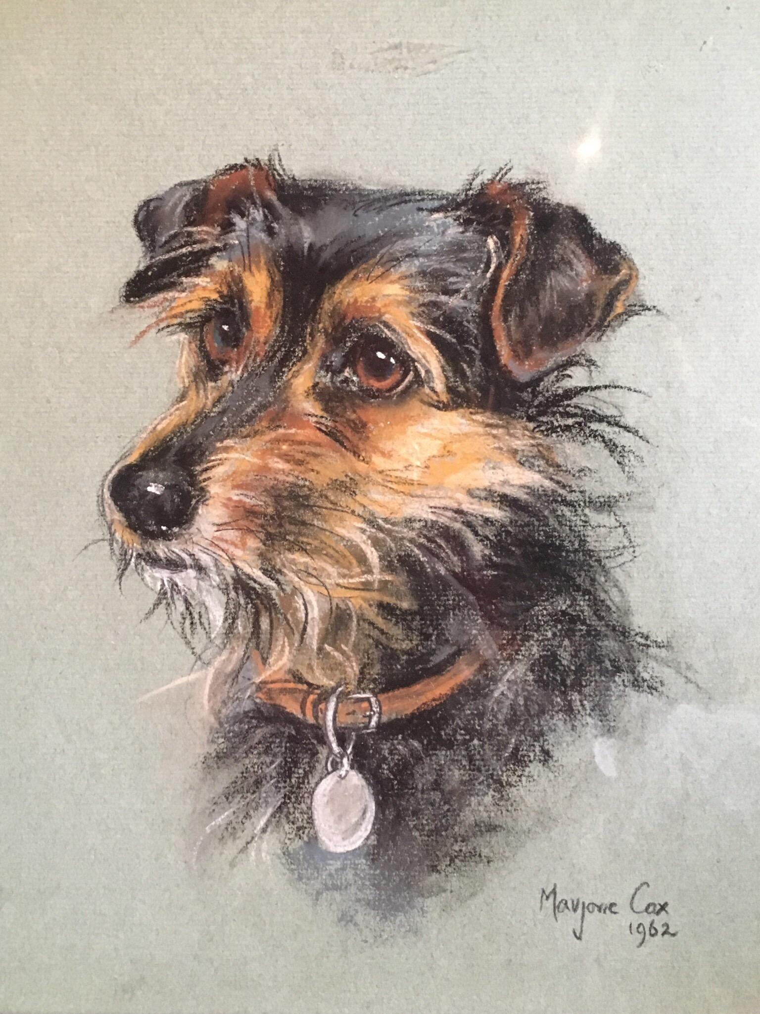 Marjorie Cox Animal Painting - Portrait of a Terrier - Superb 1960's English Dog Pastel