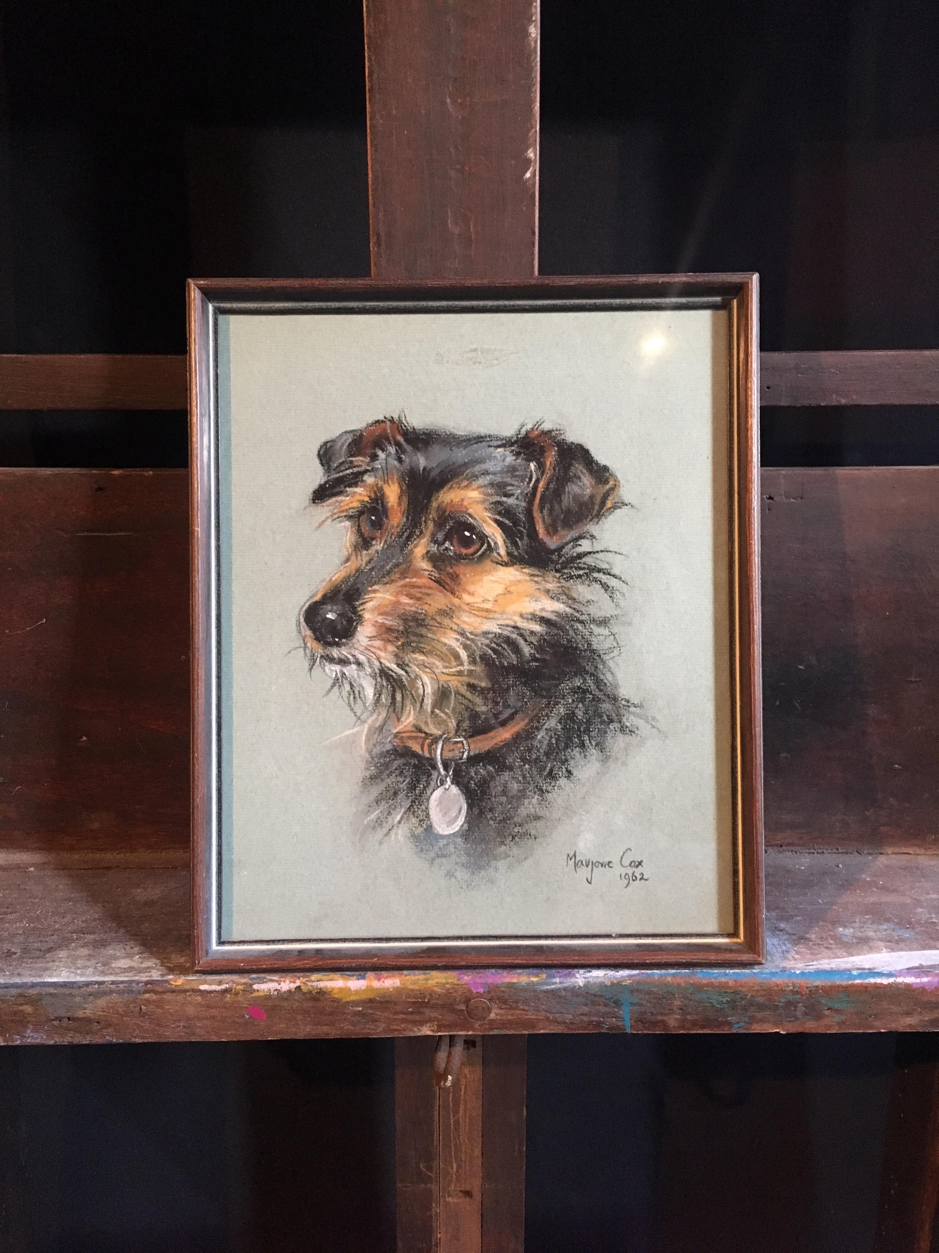 Portrait of a Terrier - Superb 1960's English Dog Pastel - Painting by Marjorie Cox