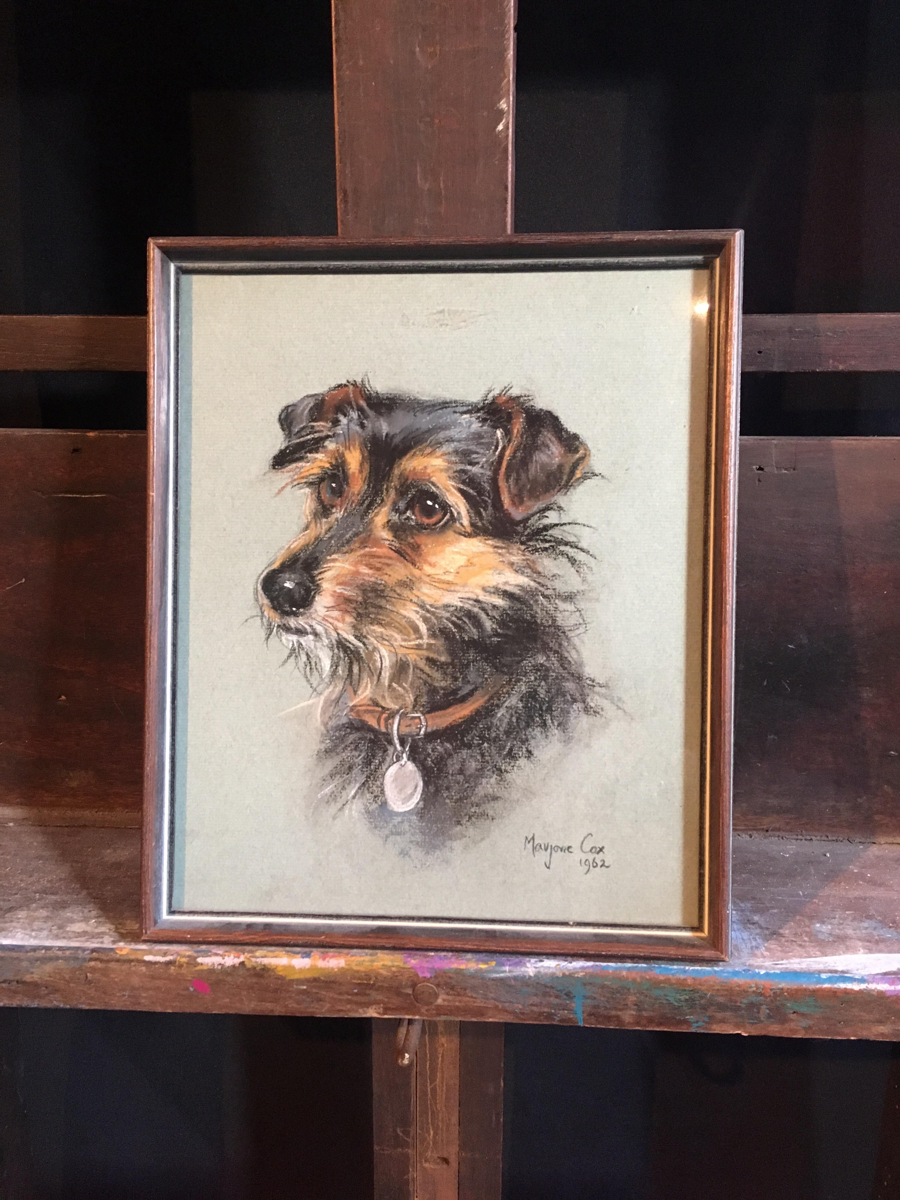 Portrait of a Terrier - Superb 1960's English Dog Pastel - Realist Painting by Marjorie Cox