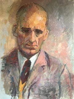 Sombre Gentlemen, Mid 20th C. Male Portrait, Original Impressionist Oil Painting