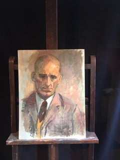 Caballero sombrío, retrato masculino de mediados del siglo XX, pintura al óleo impresionista original